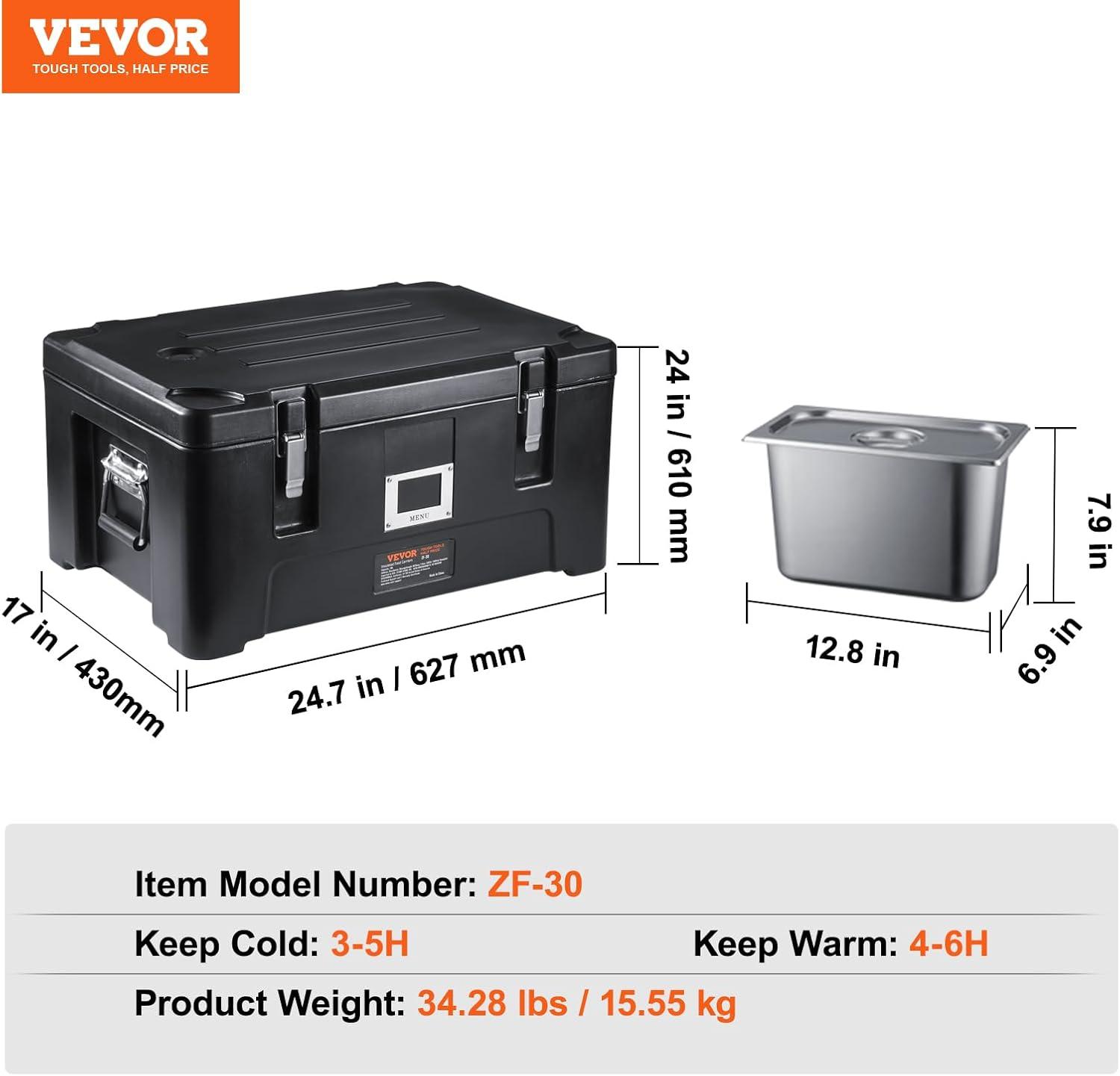 image:imageVEVOR Insulated Food Pan Carrier 95 Qt Hot Box for Catering LLDPE Food Box Carrier wDouble Buckles Front Loading Food Warmer wHandles Stackable End Loader for Restaurant Canteen etc BlackBlack