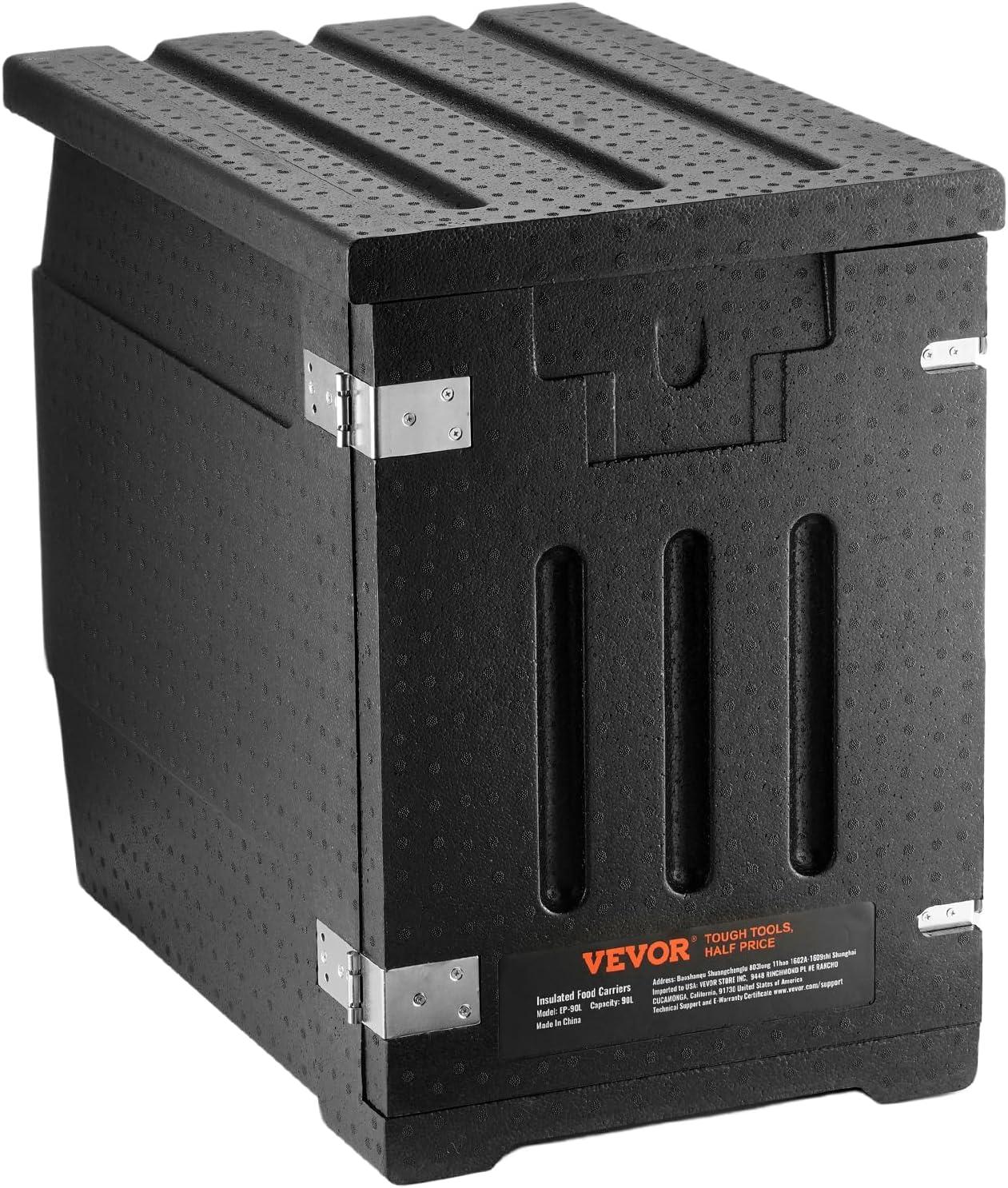 image:imageVEVOR Insulated Food Pan Carrier 95 Qt Hot Box for Catering LLDPE Food Box Carrier wDouble Buckles Front Loading Food Warmer wHandles Stackable End Loader for Restaurant Canteen etc BlackBlack