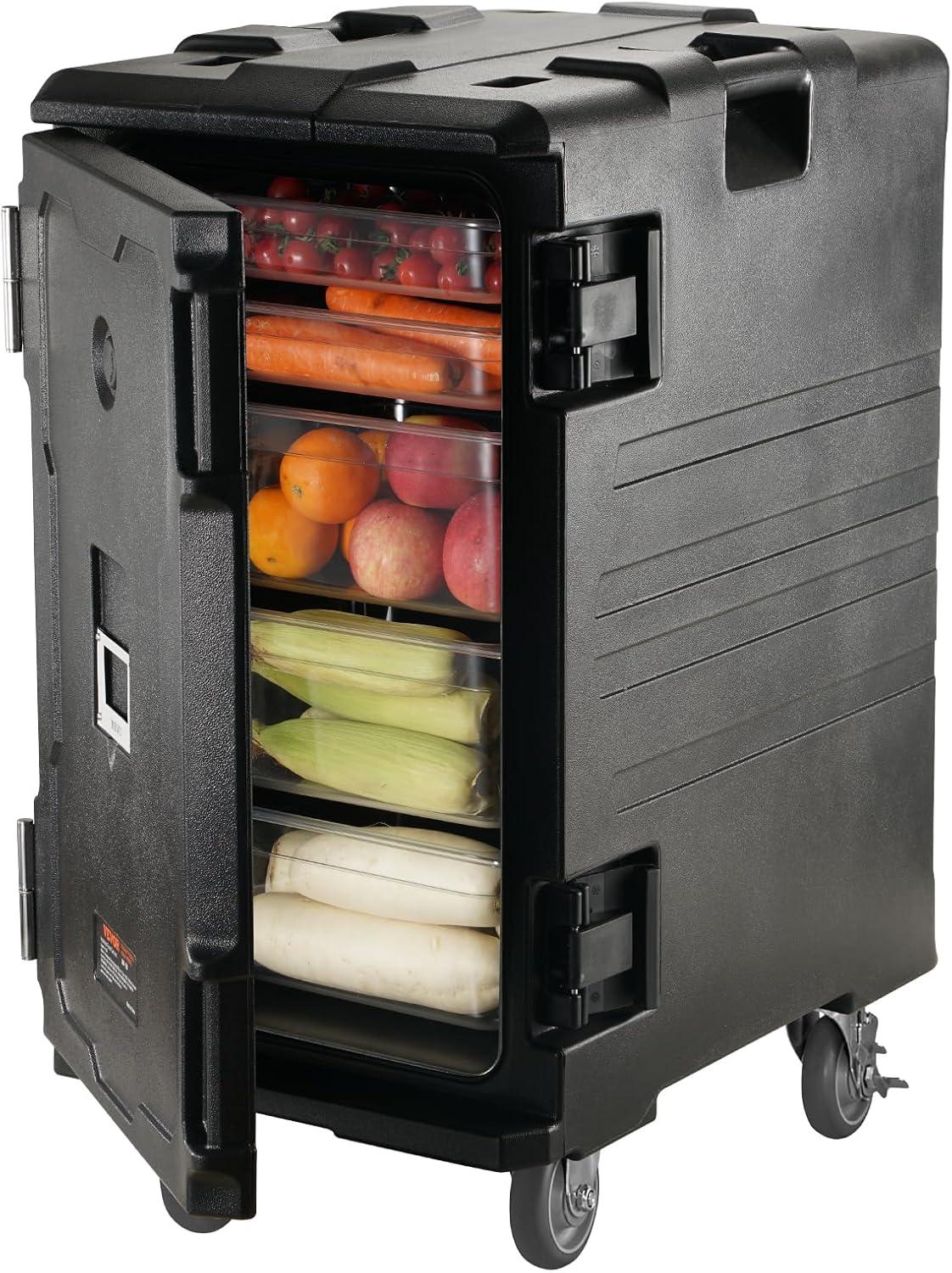 image:imageVEVOR Insulated Food Pan Carrier 95 Qt Hot Box for Catering LLDPE Food Box Carrier wDouble Buckles Front Loading Food Warmer wHandles Stackable End Loader for Restaurant Canteen etc BlackBlack