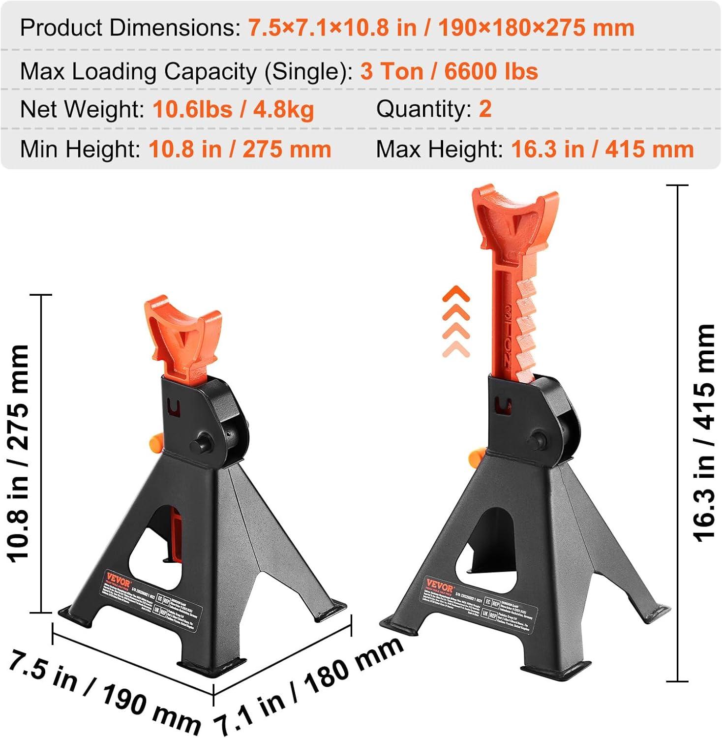 image:imageVEVOR Jack Stands 3 Ton 6000 lbs Capacity Car Jack Stands 108163 inch Adjustable Height for lifting SUV Pickup Truck Car and UTVATV Red 1 Pair3T Single Locking