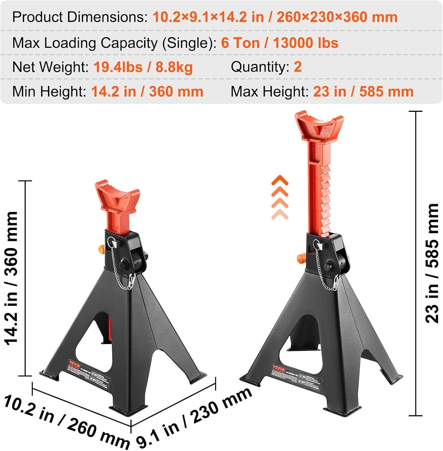 image:imageVEVOR Jack Stands 3 Ton 6000 lbs Capacity Car Jack Stands Double Locking 108163 inch Adjustable Height for Lifting SUV Pickup Truck Car and UTVATV Red 1 Pair6T 2Locking