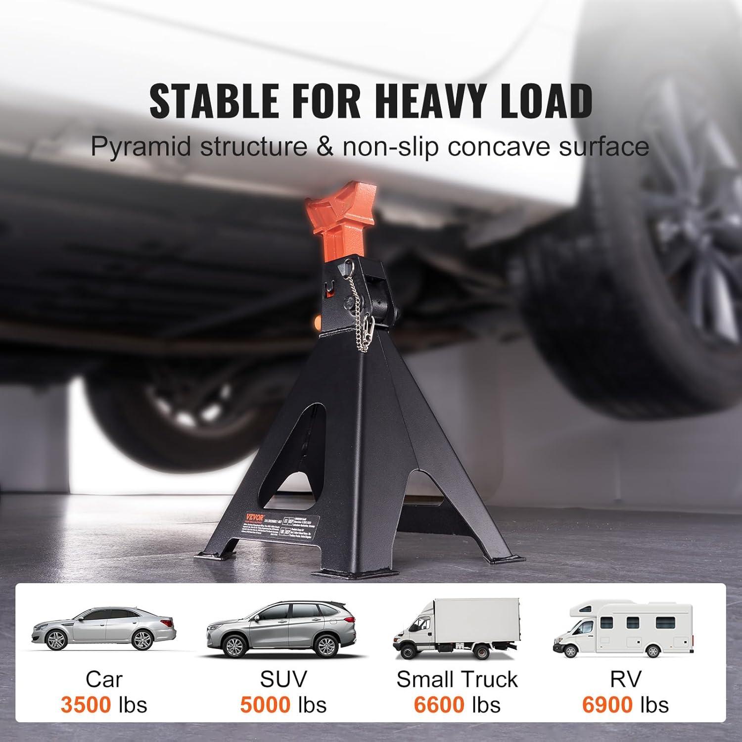 image:imageVEVOR Jack Stands 3 Ton 6000 lbs Capacity Car Jack Stands Double Locking 108163 inch Adjustable Height for Lifting SUV Pickup Truck Car and UTVATV Red 1 Pair6T 2Locking