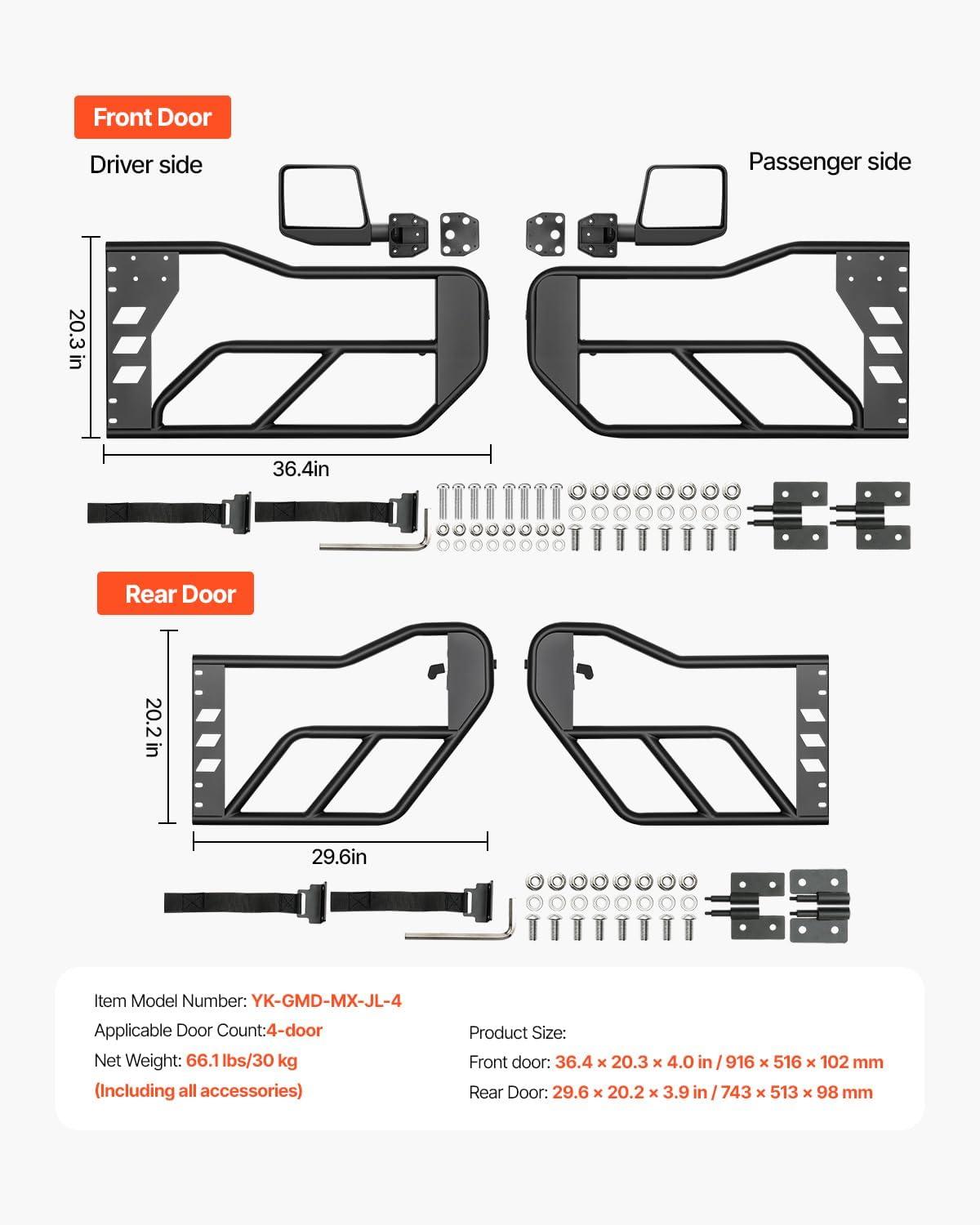 image:imageVEVOR Jeep Tube Doors 4Door Adventure Style Jeep Tubular Door with DOT Certified Rear View Mirrors Jeep Doors with Rear Mirrors for 20182026 Jeep Wrangler JL amp 20202026 Jeep Gladiator JT