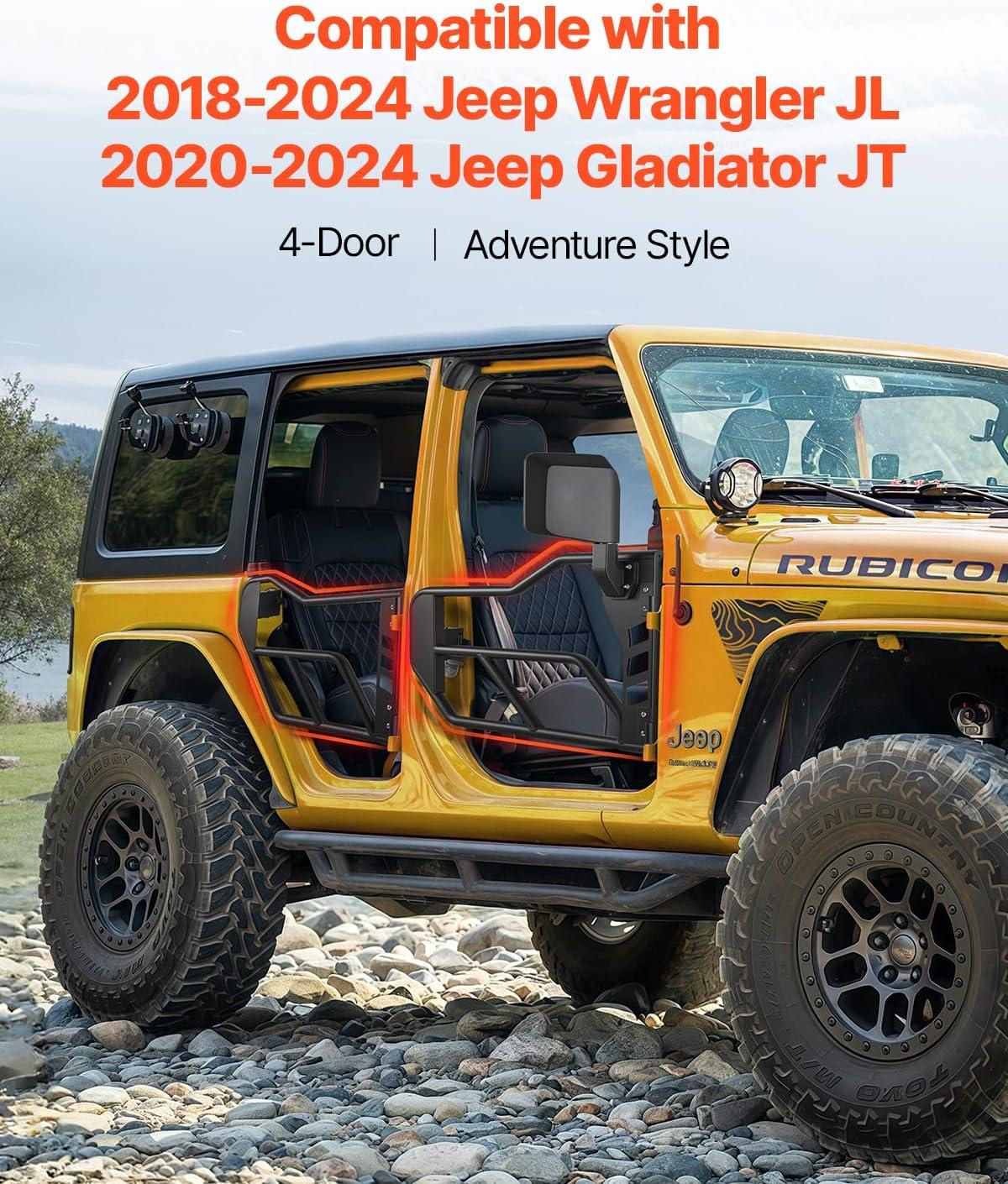image:imageVEVOR Jeep Tube Doors 4Door Adventure Style Jeep Tubular Door with DOT Certified Rear View Mirrors Jeep Doors with Rear Mirrors for 20182026 Jeep Wrangler JL amp 20202026 Jeep Gladiator JT