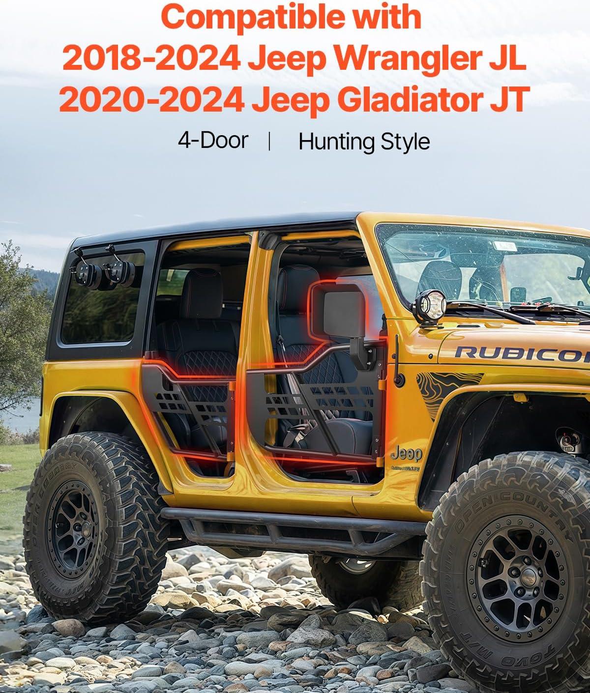 image:imageVEVOR Jeep Tube Doors 4Door Hunting Style Jeep Tubular Door with DOT Certified Rear View Mirrors Jeep Doors with Rear Mirrors for 20182026 Jeep Wrangler JL amp 20202026 Jeep Gladiator JT4 DoorSide View Mirror