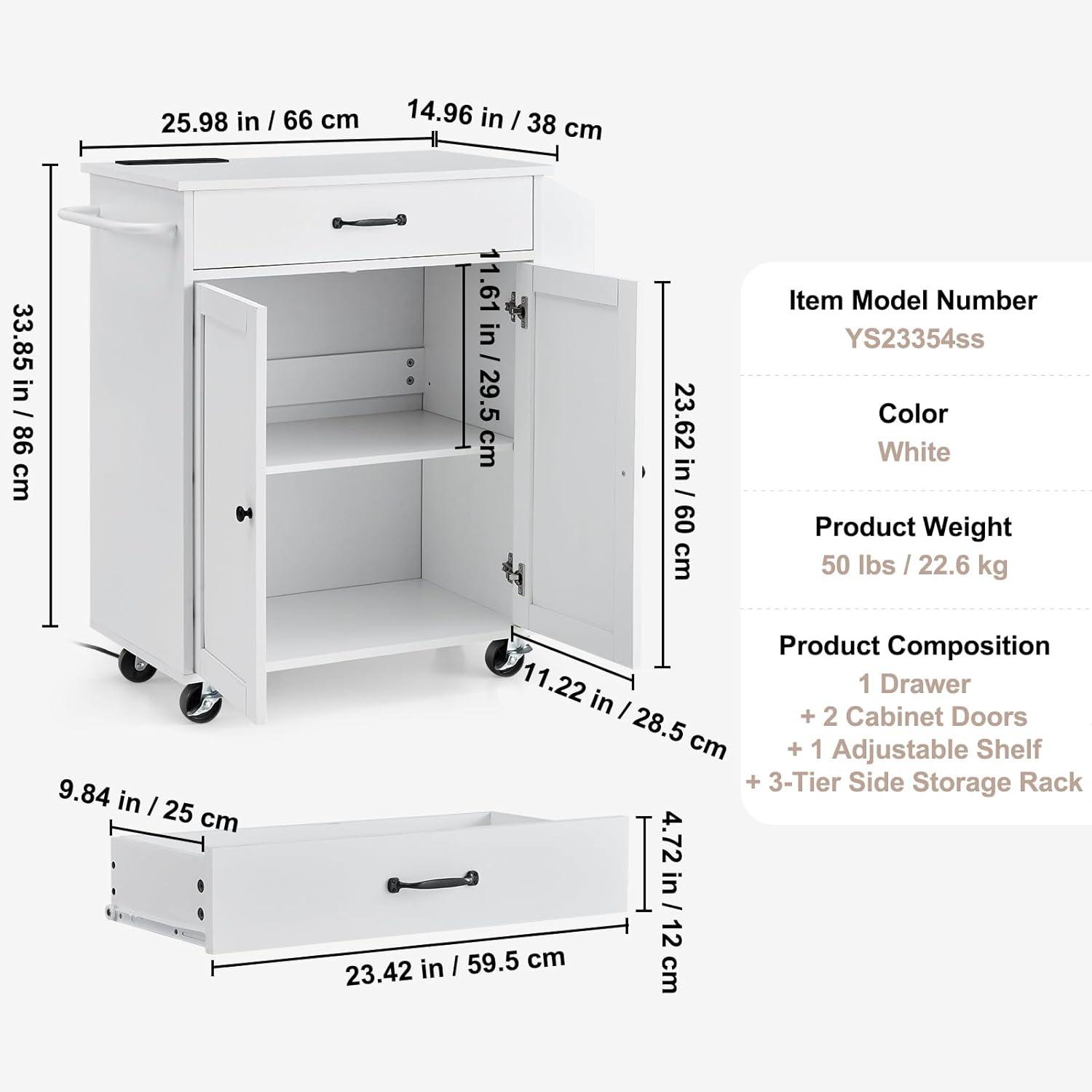 image:imageVEVOR Kitchen Island Cart 453x39 inch Rolling Kitchen Table Mobile Carts with Storage Cabinet and Solid Wood Top Portable Islands with Wheels Spice Rack Towel Rack Drop Leaf and Drawer White32x15