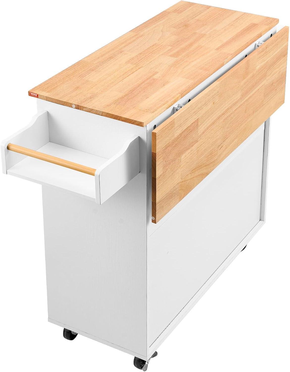 image:imageVEVOR Kitchen Island Cart 453x39 inch Rolling Kitchen Table Mobile Carts with Storage Cabinet and Solid Wood Top Portable Islands with Wheels Spice Rack Towel Rack Drop Leaf and Drawer White354 W Drop Leaf