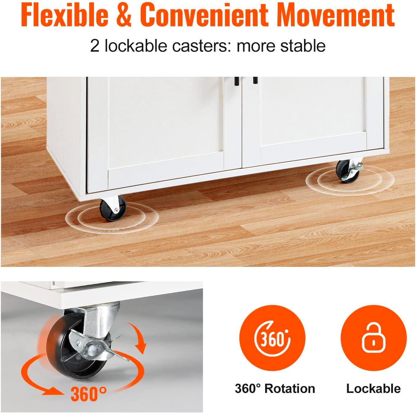 image:imageVEVOR Kitchen Island Cart 453x39 inch Rolling Kitchen Table Mobile Carts with Storage Cabinet and Solid Wood Top Portable Islands with Wheels Spice Rack Towel Rack Drop Leaf and Drawer White354 W Drop Leaf