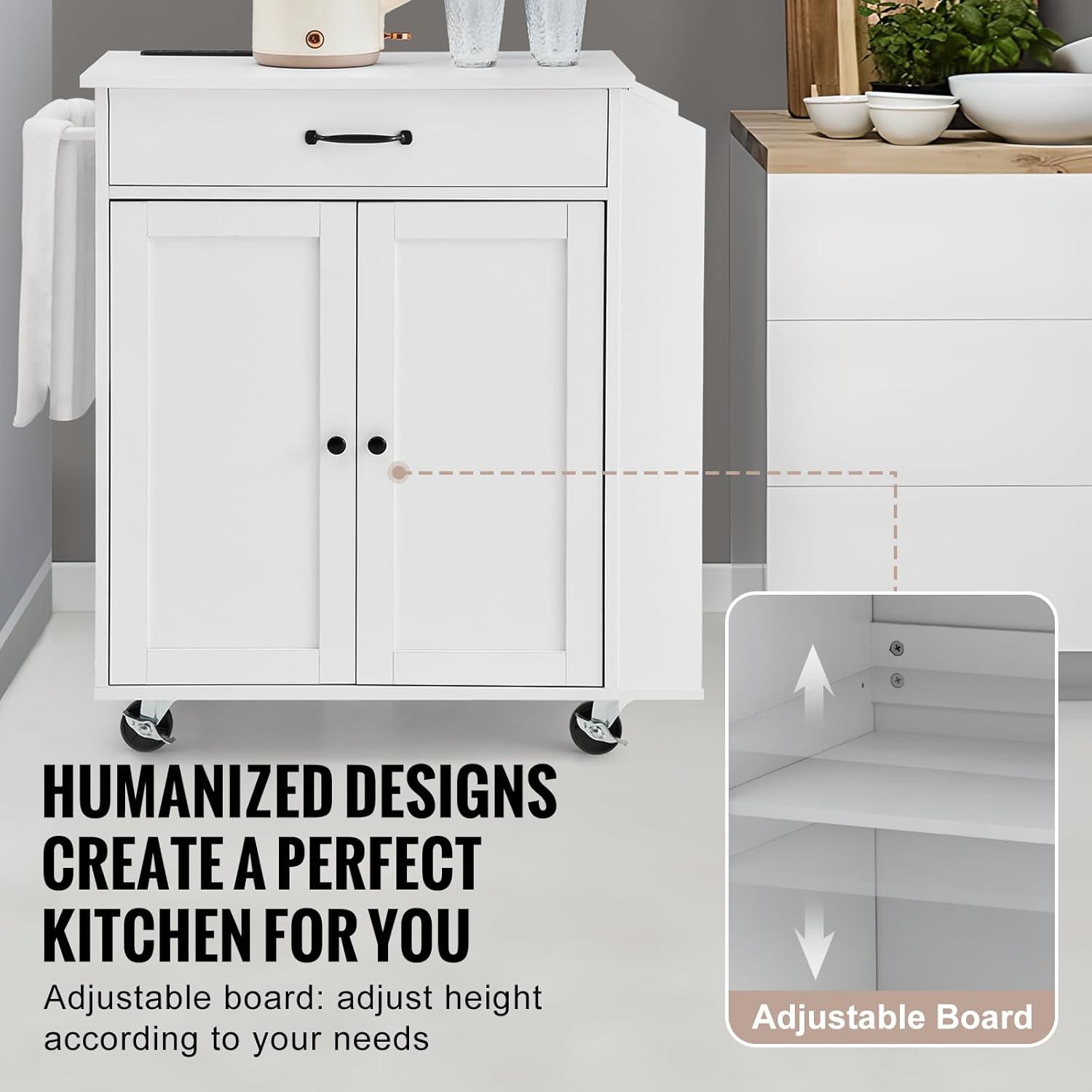 image:imageVEVOR Kitchen Island Cart 453x39 inch Rolling Kitchen Table Mobile Carts with Storage Cabinet and Solid Wood Top Portable Islands with Wheels Spice Rack Towel Rack Drop Leaf and Drawer White32x15