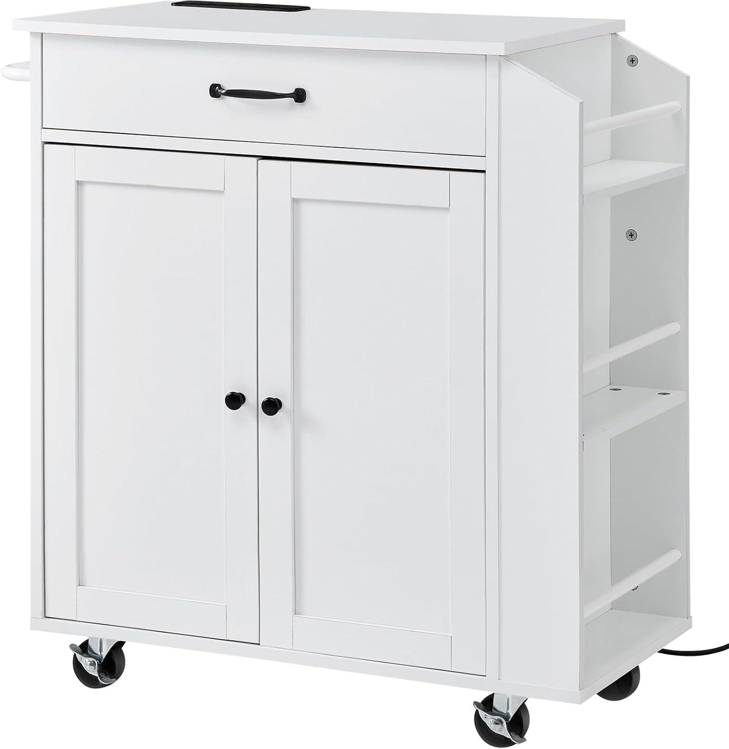 image:imageVEVOR Kitchen Island Cart 453x39 inch Rolling Kitchen Table Mobile Carts with Storage Cabinet and Solid Wood Top Portable Islands with Wheels Spice Rack Towel Rack Drop Leaf and Drawer White32x15