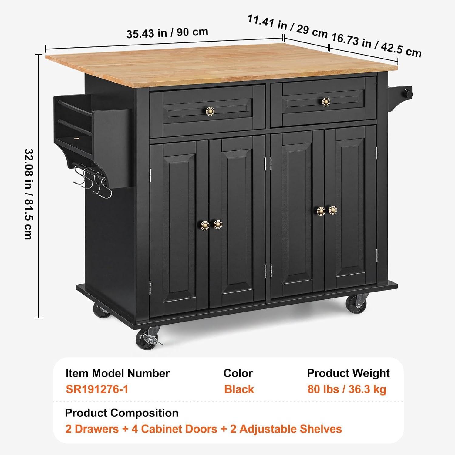 image:imageVEVOR Kitchen Island Cart 453x39 inch Rolling Kitchen Table Mobile Carts with Storage Cabinet and Solid Wood Top Portable Islands with Wheels Spice Rack Towel Rack Drop Leaf and Drawer White354 W Drop Leaf