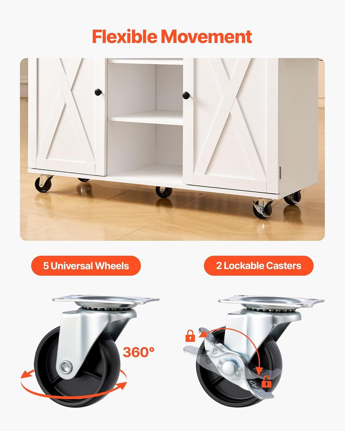 image:imageVEVOR Kitchen Island Cart 453x39 inch Rolling Kitchen Table Mobile Carts with Storage Cabinet and Solid Wood Top Portable Islands with Wheels Spice Rack Towel Rack Drop Leaf and Drawer White5197D x 2945W x 3528H