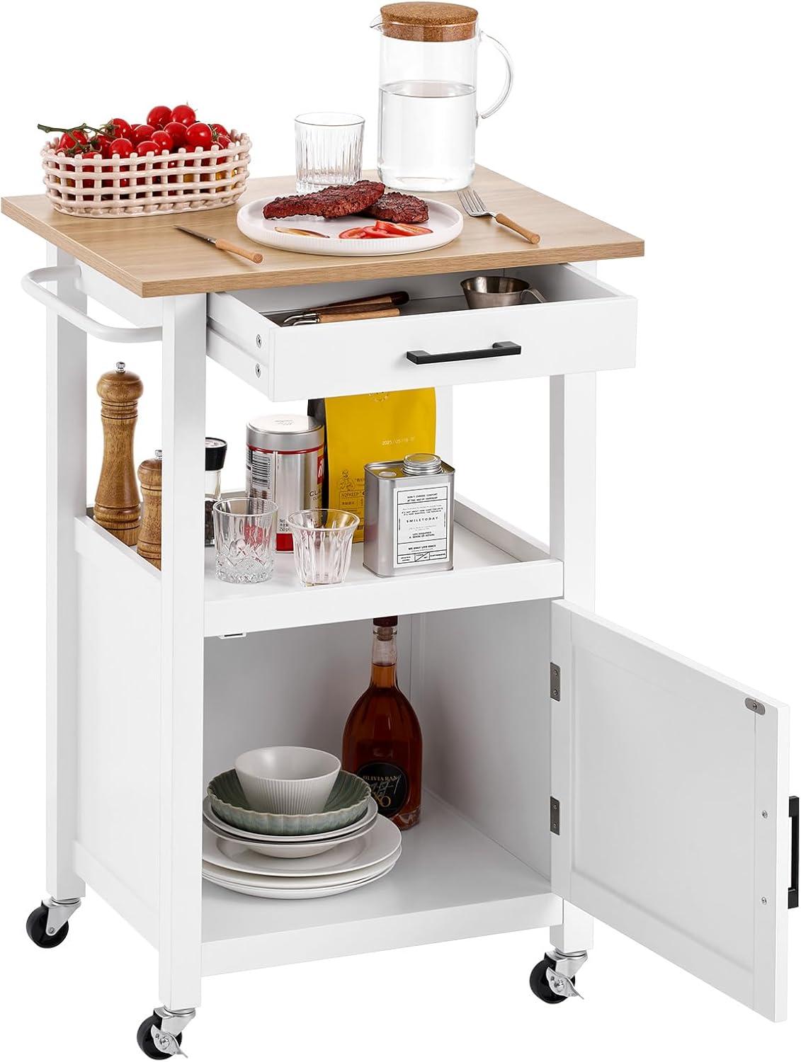 image:imageVEVOR Kitchen Island Cart 453x39 inch Rolling Kitchen Table Mobile Carts with Storage Cabinet and Solid Wood Top Portable Islands with Wheels Spice Rack Towel Rack Drop Leaf and Drawer White1772D x 2323W x 3583H