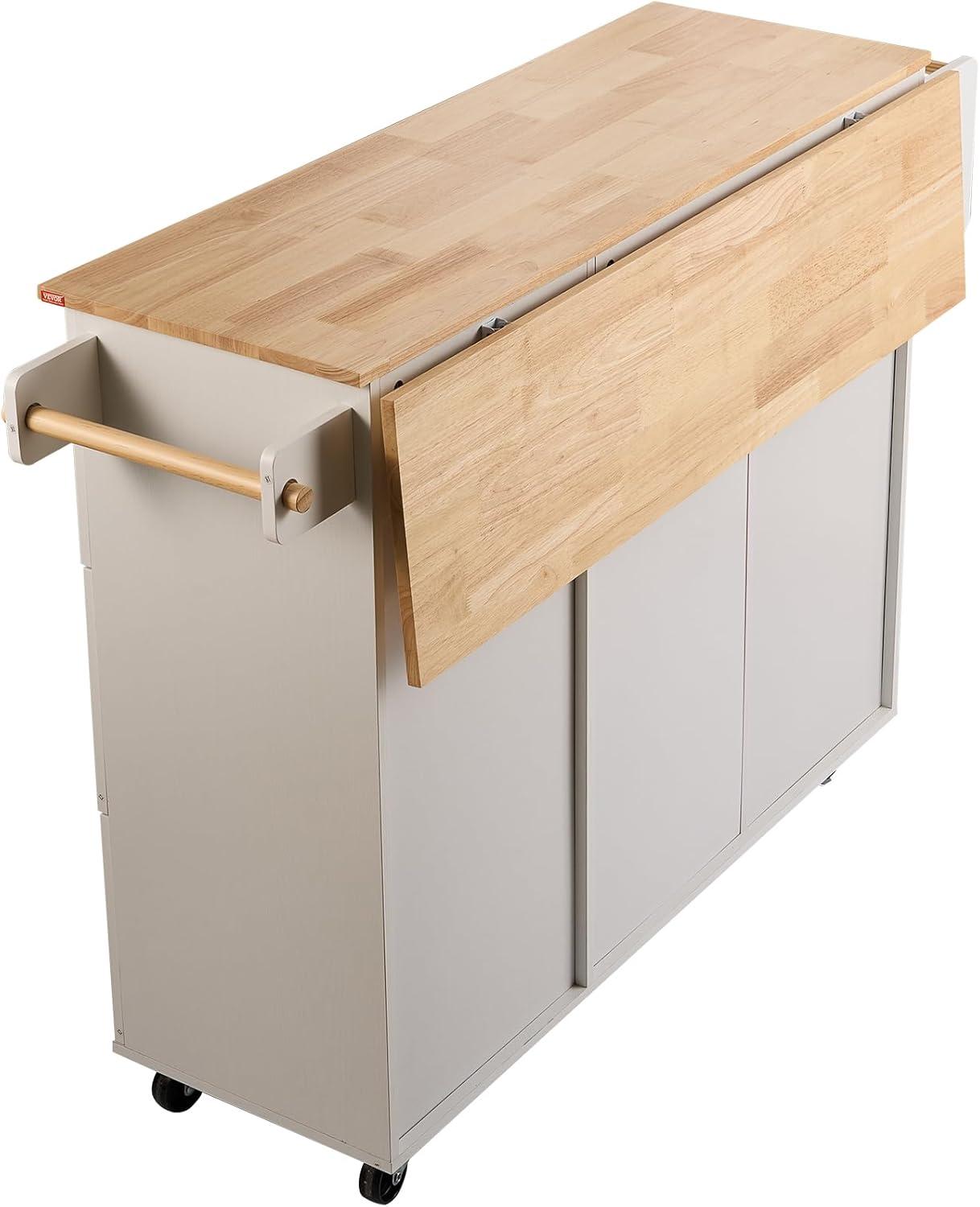 image:imageVEVOR Kitchen Island Cart 453x39 inch Rolling Kitchen Table Mobile Carts with Storage Cabinet and Solid Wood Top Portable Islands with Wheels Spice Rack Towel Rack Drop Leaf and Drawer White453 W Drop Leaf White