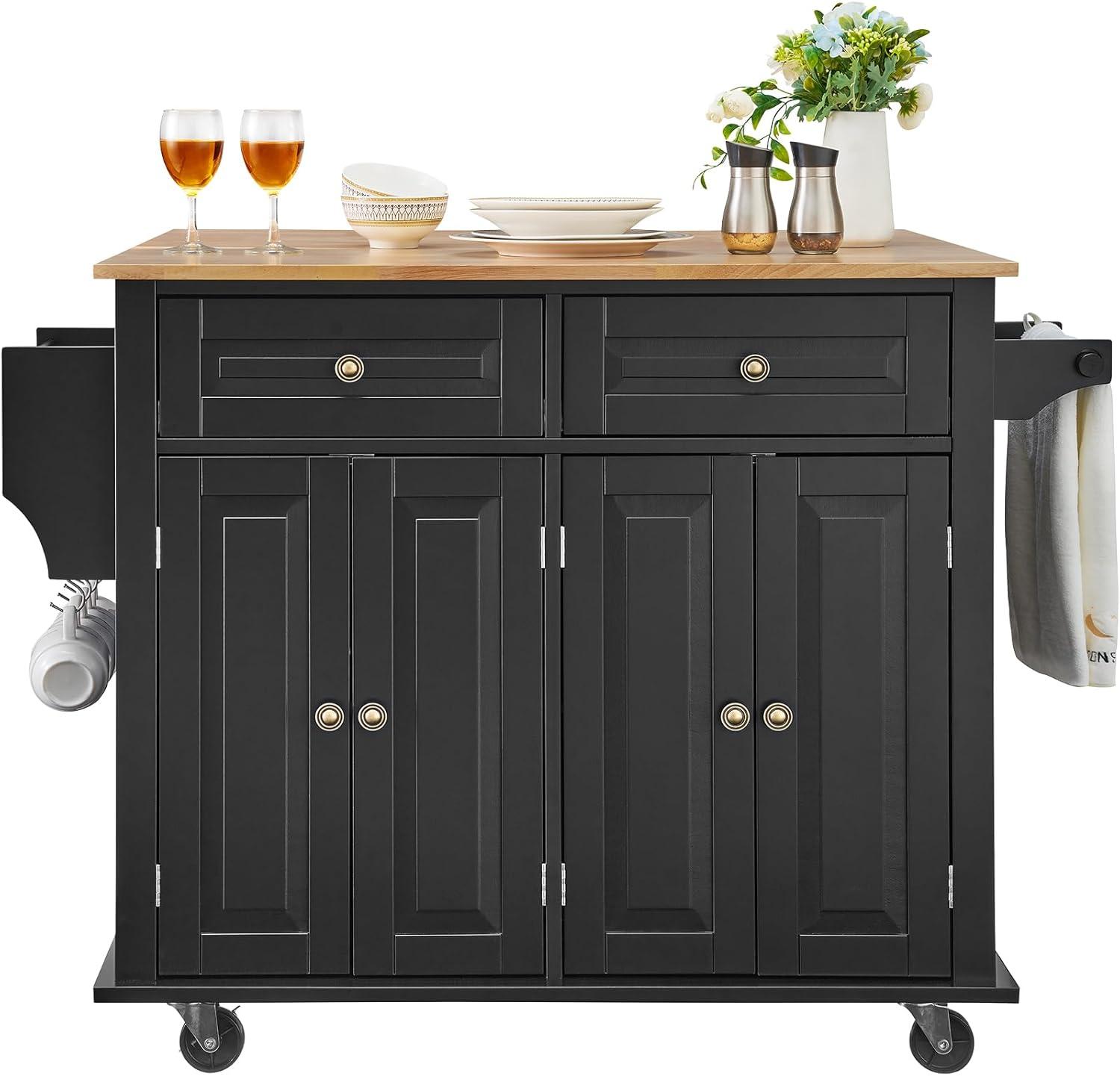 image:imageVEVOR Kitchen Island Cart 453x39 inch Rolling Kitchen Table Mobile Carts with Storage Cabinet and Solid Wood Top Portable Islands with Wheels Spice Rack Towel Rack Drop Leaf and Drawer White354 W Drop Leaf