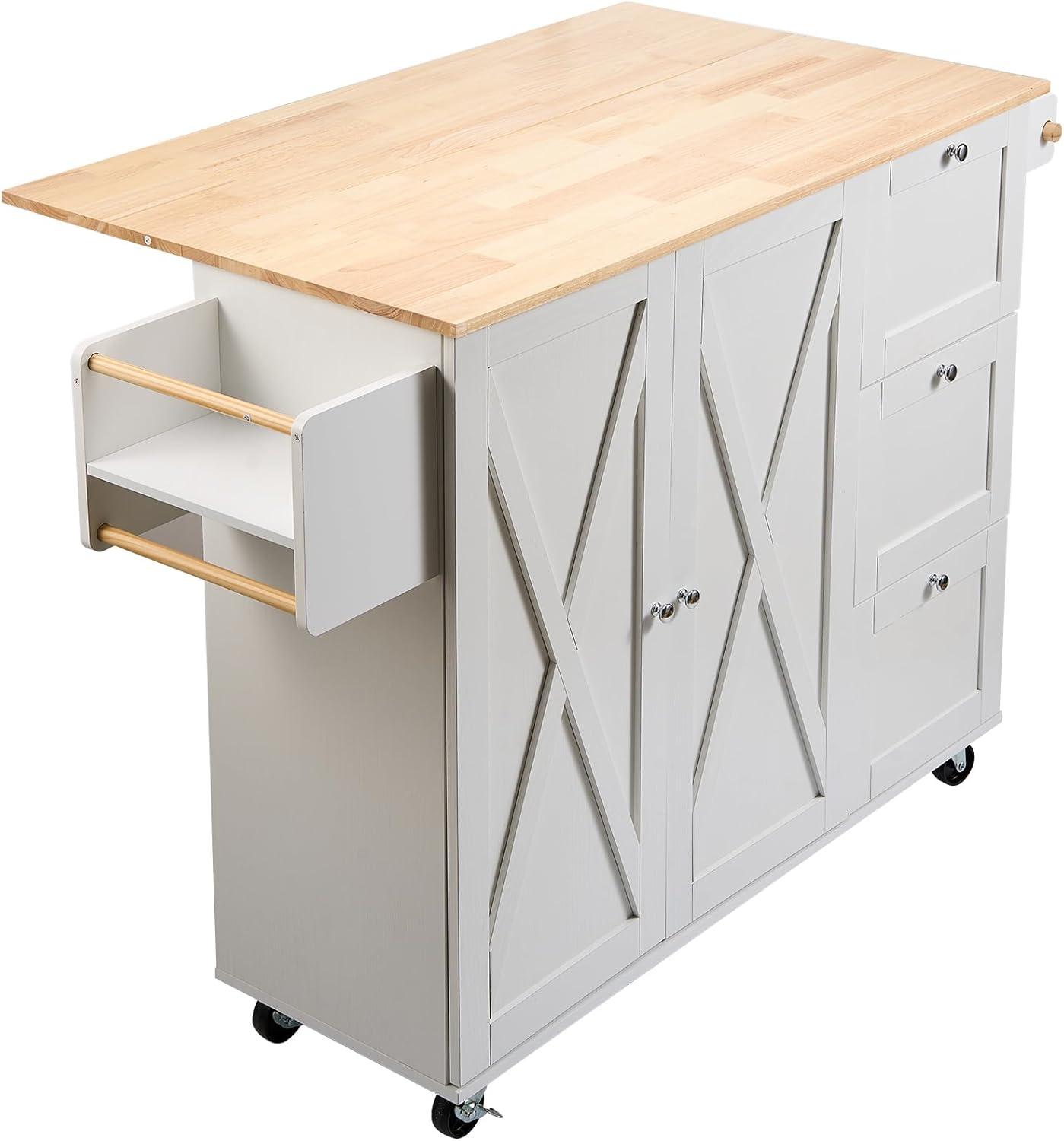 image:imageVEVOR Kitchen Island Cart 453x39 inch Rolling Kitchen Table Mobile Carts with Storage Cabinet and Solid Wood Top Portable Islands with Wheels Spice Rack Towel Rack Drop Leaf and Drawer White453 W Drop Leaf White