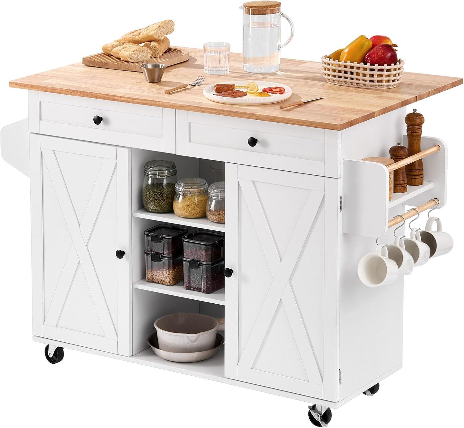 image:imageVEVOR Kitchen Island Cart 453x39 inch Rolling Kitchen Table Mobile Carts with Storage Cabinet and Solid Wood Top Portable Islands with Wheels Spice Rack Towel Rack Drop Leaf and Drawer White5197D x 2945W x 3528H