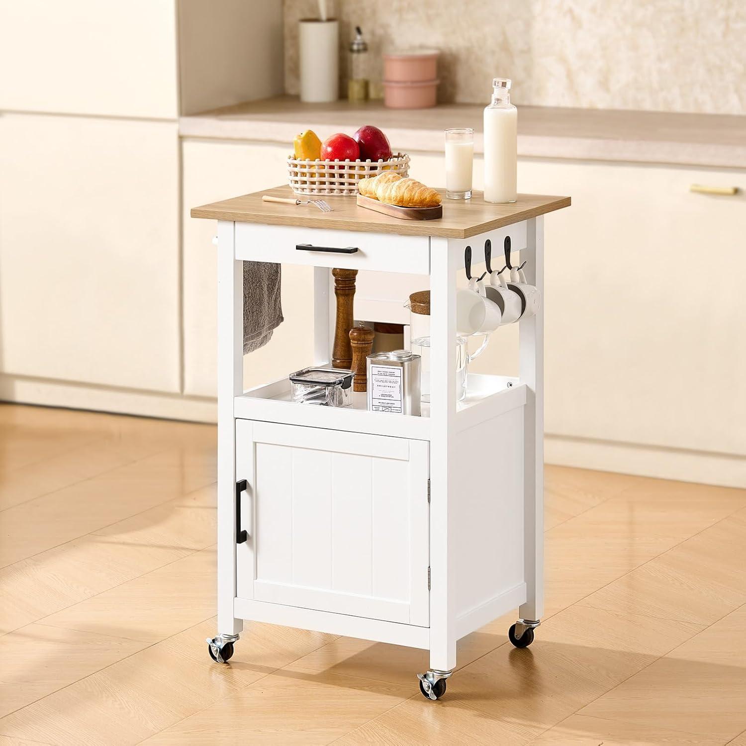 image:imageVEVOR Kitchen Island Cart 453x39 inch Rolling Kitchen Table Mobile Carts with Storage Cabinet and Solid Wood Top Portable Islands with Wheels Spice Rack Towel Rack Drop Leaf and Drawer White1772D x 2323W x 3583H