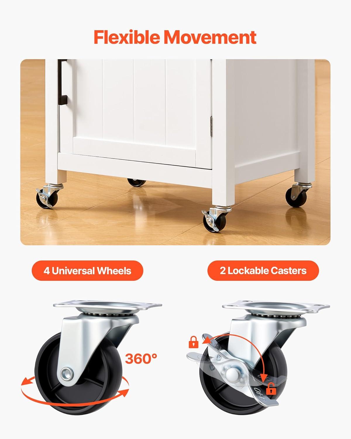 image:imageVEVOR Kitchen Island Cart 453x39 inch Rolling Kitchen Table Mobile Carts with Storage Cabinet and Solid Wood Top Portable Islands with Wheels Spice Rack Towel Rack Drop Leaf and Drawer White1772D x 2323W x 3583H