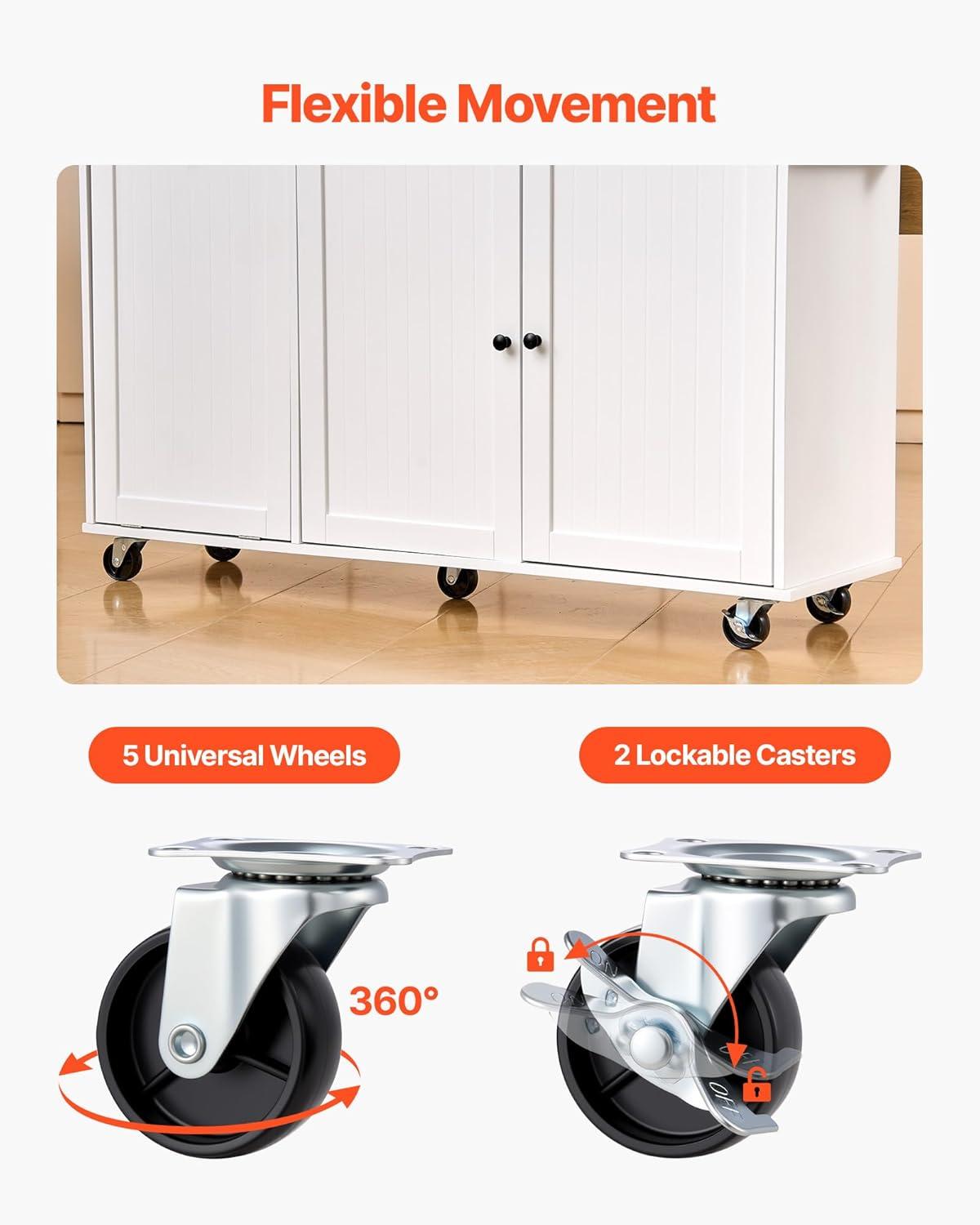 image:imageVEVOR Kitchen Island Cart 453x39 inch Rolling Kitchen Table Mobile Carts with Storage Cabinet and Solid Wood Top Portable Islands with Wheels Spice Rack Towel Rack Drop Leaf and Drawer White6024D x 2756W x 3543H