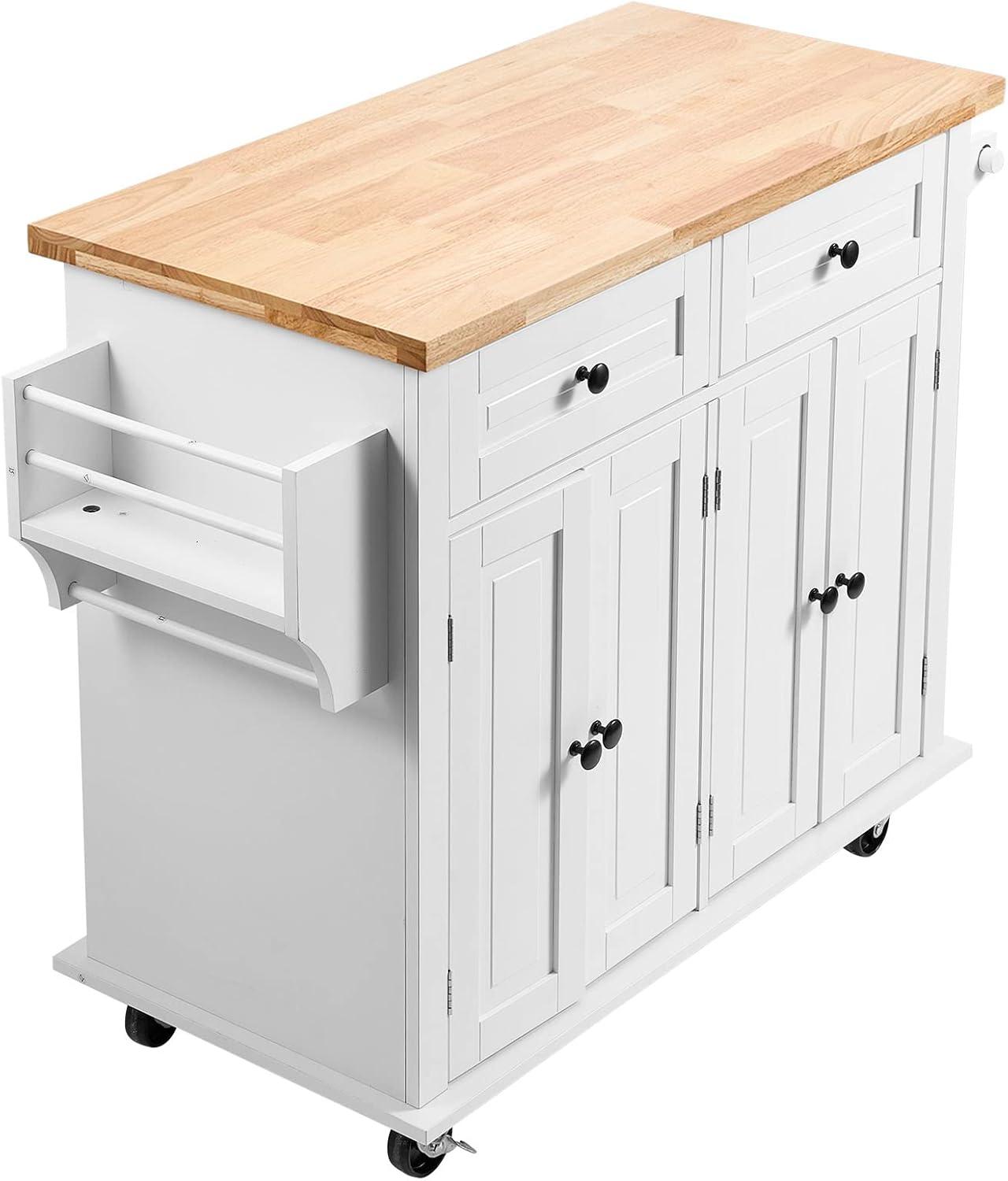 image:imageVEVOR Kitchen Island Cart 453x39 inch Rolling Kitchen Table Mobile Carts with Storage Cabinet and Solid Wood Top Portable Islands with Wheels Spice Rack Towel Rack Drop Leaf and Drawer White354 W