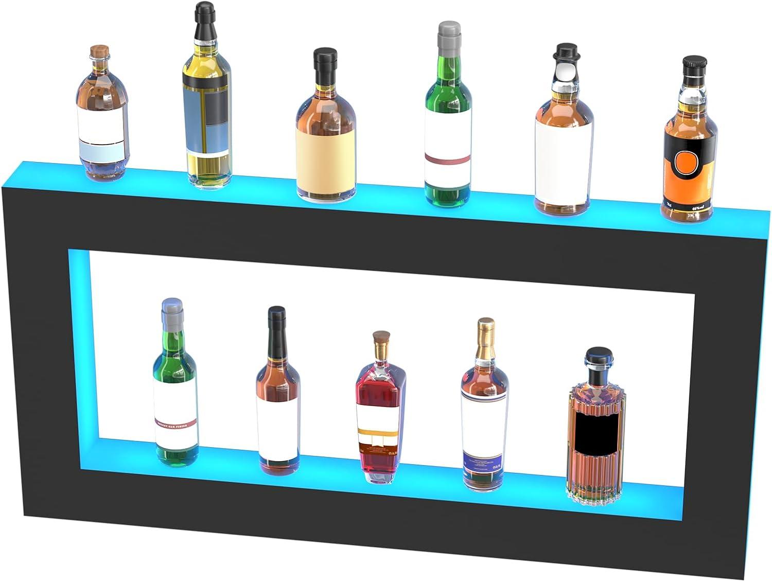 image:imageVEVOR LED Lighted Liquor Bottle Display 3 Tiers 40 Inches Supports USB Illuminated Home Bar Shelf with RF Remote amp App Control 7 Static Colors 14 H Timing Acrylic Lighted Shelf for 30 Bottles2 Tiers 48 Inches