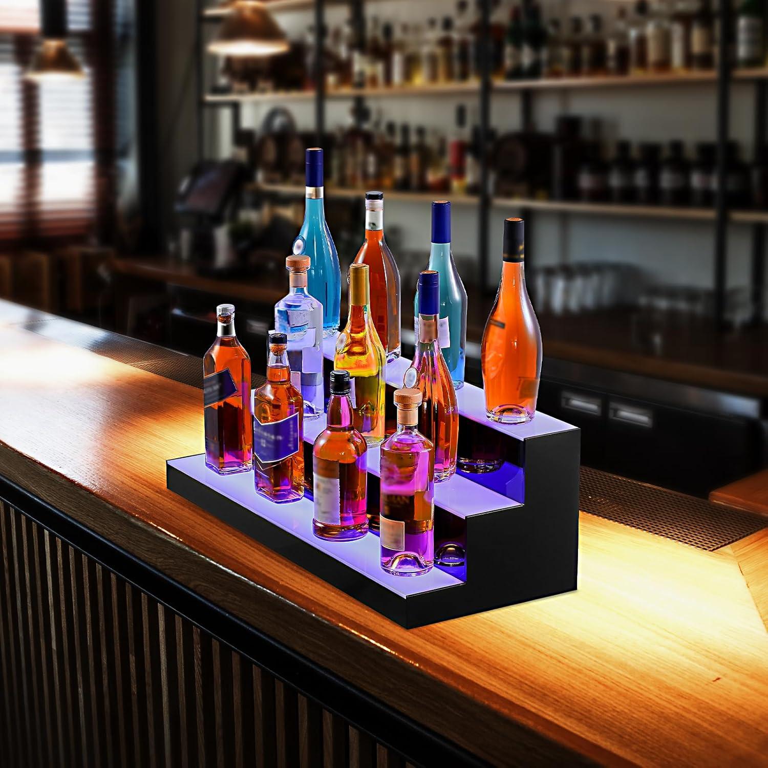 image:imageVEVOR LED Lighted Liquor Bottle Display 3 Tiers 40 Inches Supports USB Illuminated Home Bar Shelf with RF Remote amp App Control 7 Static Colors 14 H Timing Acrylic Lighted Shelf for 30 Bottles3 Tiers 30 Inches