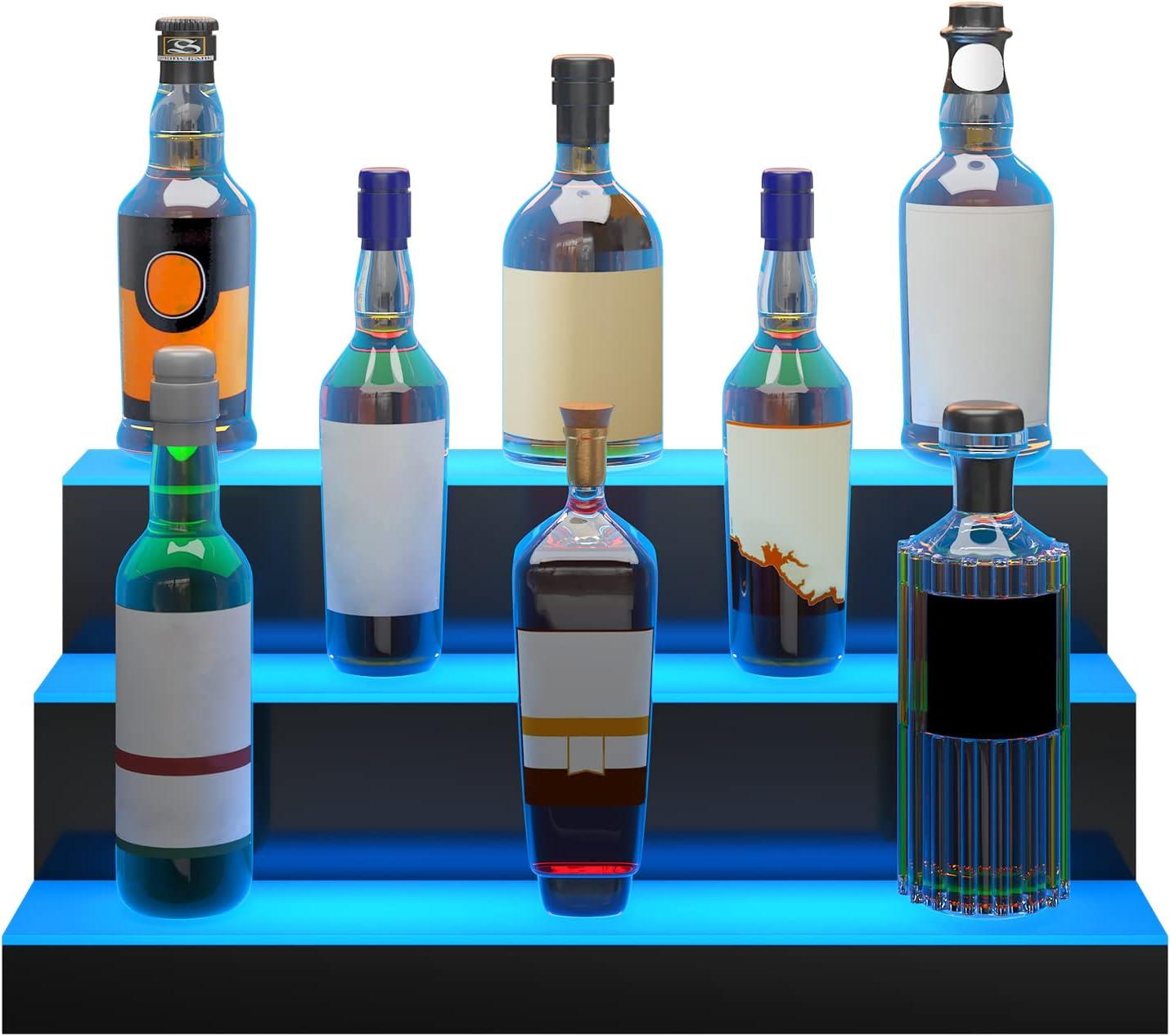 image:imageVEVOR LED Lighted Liquor Bottle Display 3 Tiers 40 Inches Supports USB Illuminated Home Bar Shelf with RF Remote amp App Control 7 Static Colors 14 H Timing Acrylic Lighted Shelf for 30 Bottles3 Tiers 24 Inches