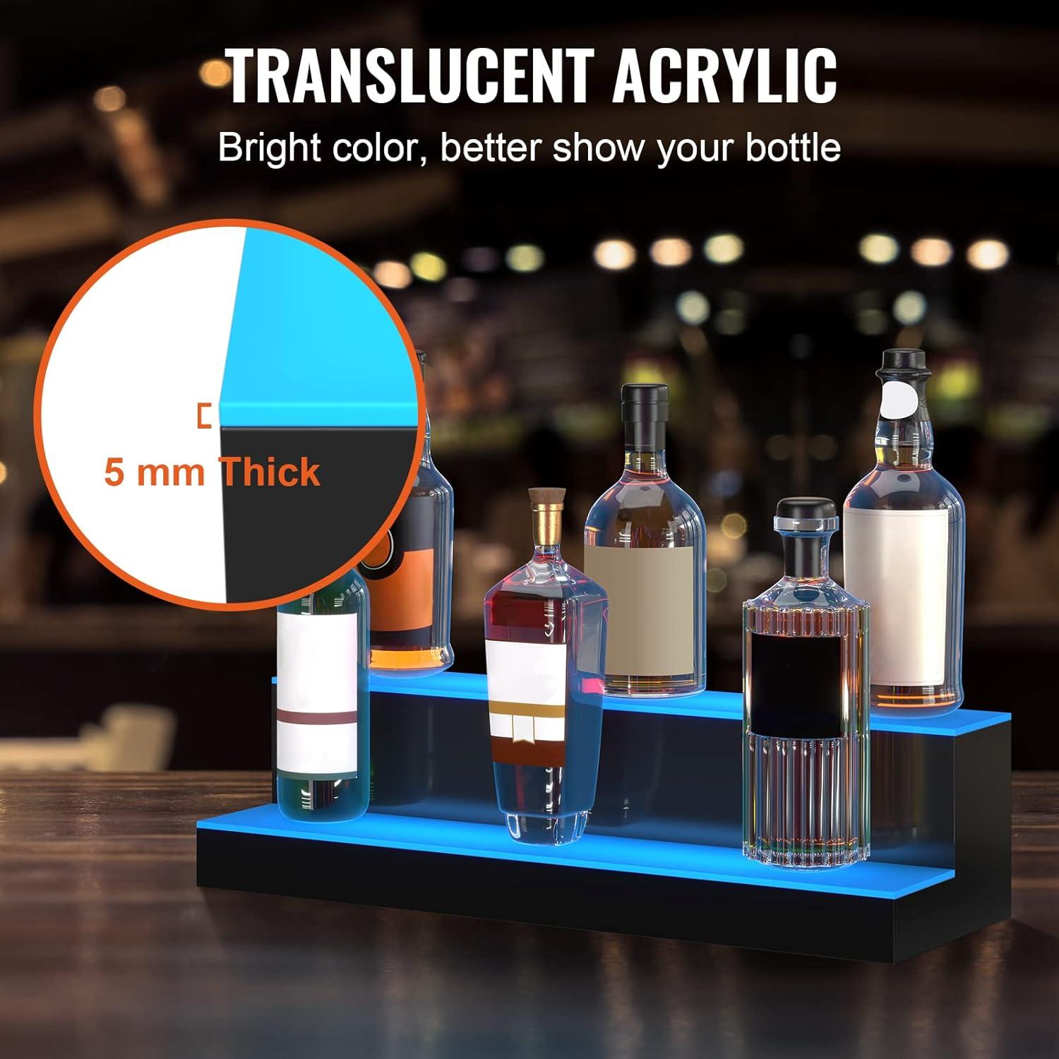 image:imageVEVOR LED Lighted Liquor Bottle Display 3 Tiers 40 Inches Supports USB Illuminated Home Bar Shelf with RF Remote amp App Control 7 Static Colors 14 H Timing Acrylic Lighted Shelf for 30 Bottles2 Tiers 24 Inches