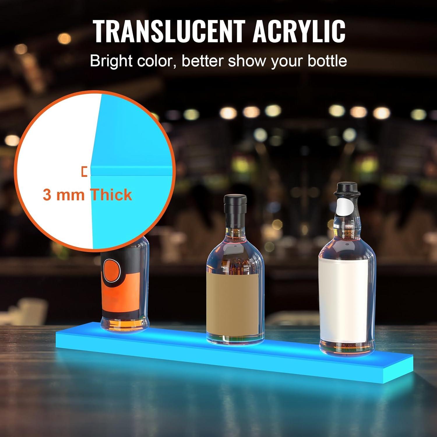 image:imageVEVOR LED Lighted Liquor Bottle Display 3 Tiers 40 Inches Supports USB Illuminated Home Bar Shelf with RF Remote amp App Control 7 Static Colors 14 H Timing Acrylic Lighted Shelf for 30 Bottles1 Tier 24 Inches