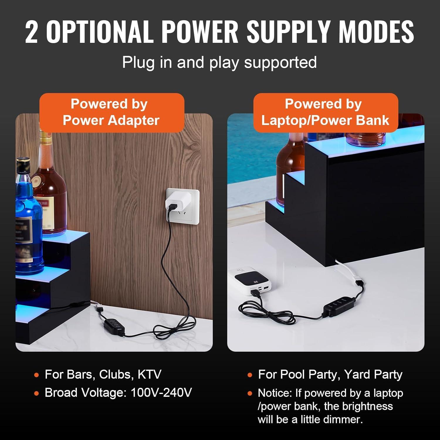 image:imageVEVOR LED Lighted Liquor Bottle Display 3 Tiers 40 Inches Supports USB Illuminated Home Bar Shelf with RF Remote amp App Control 7 Static Colors 14 H Timing Acrylic Lighted Shelf for 30 Bottles3 Tiers 30 Inches
