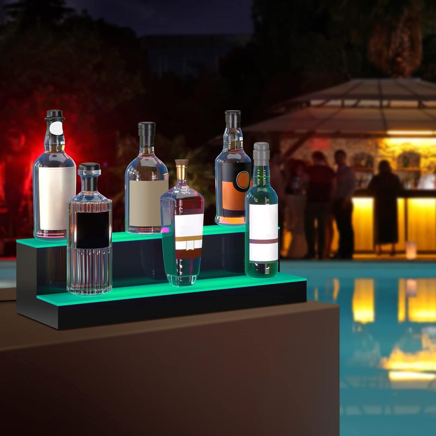 image:imageVEVOR LED Lighted Liquor Bottle Display 3 Tiers 40 Inches Supports USB Illuminated Home Bar Shelf with RF Remote amp App Control 7 Static Colors 14 H Timing Acrylic Lighted Shelf for 30 Bottles2 Tiers 24 Inches