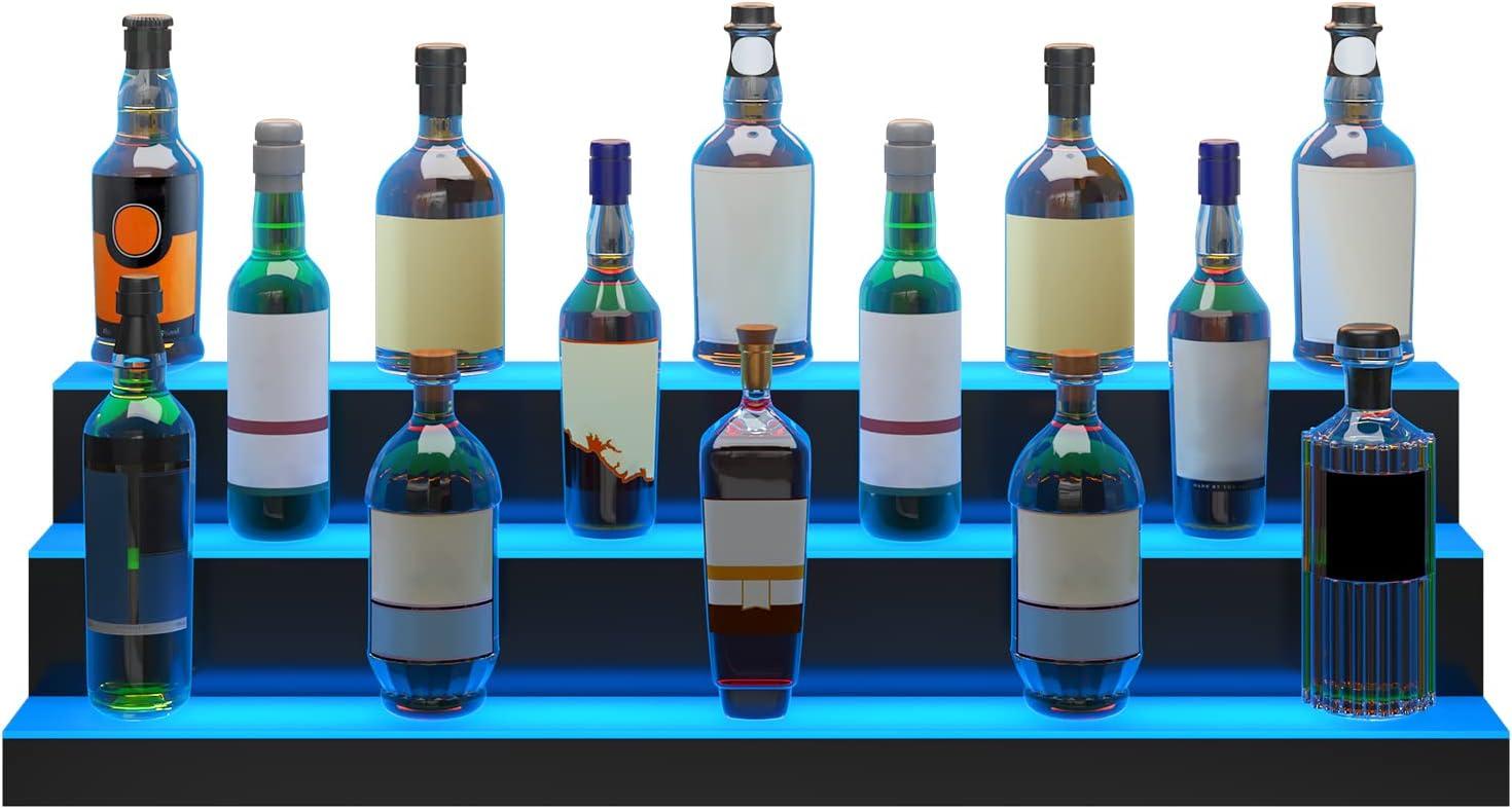 image:imageVEVOR LED Lighted Liquor Bottle Display 3 Tiers 40 Inches Supports USB Illuminated Home Bar Shelf with RF Remote amp App Control 7 Static Colors 14 H Timing Acrylic Lighted Shelf for 30 Bottles3 Tiers 40 Inches