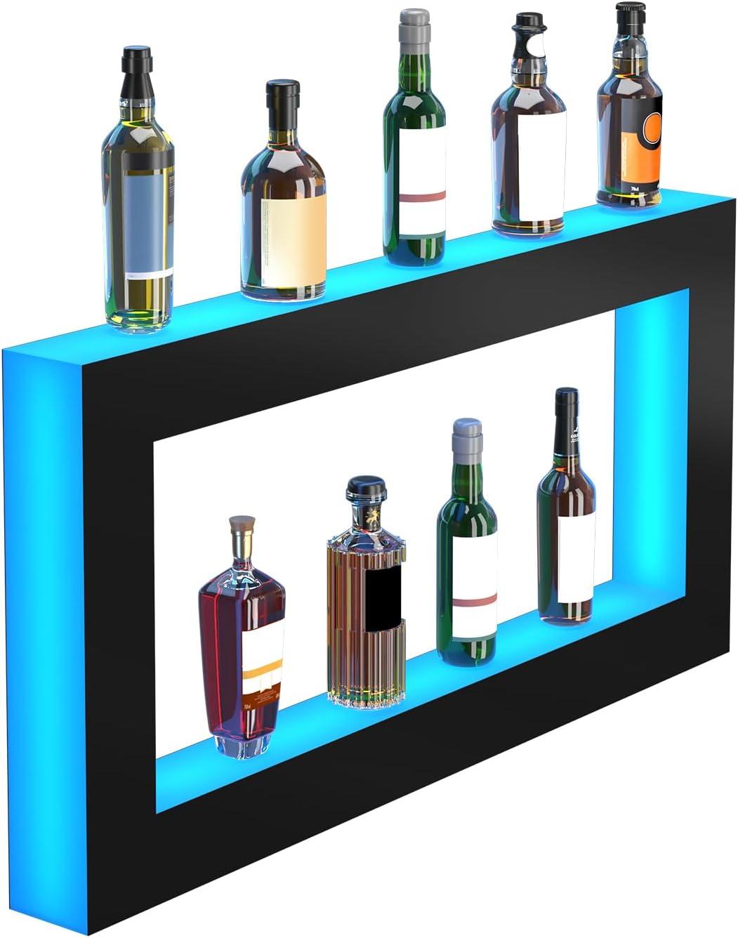 image:imageVEVOR LED Lighted Liquor Bottle Display 3 Tiers 40 Inches Supports USB Illuminated Home Bar Shelf with RF Remote amp App Control 7 Static Colors 14 H Timing Acrylic Lighted Shelf for 30 Bottles2 Tiers 48 Inches