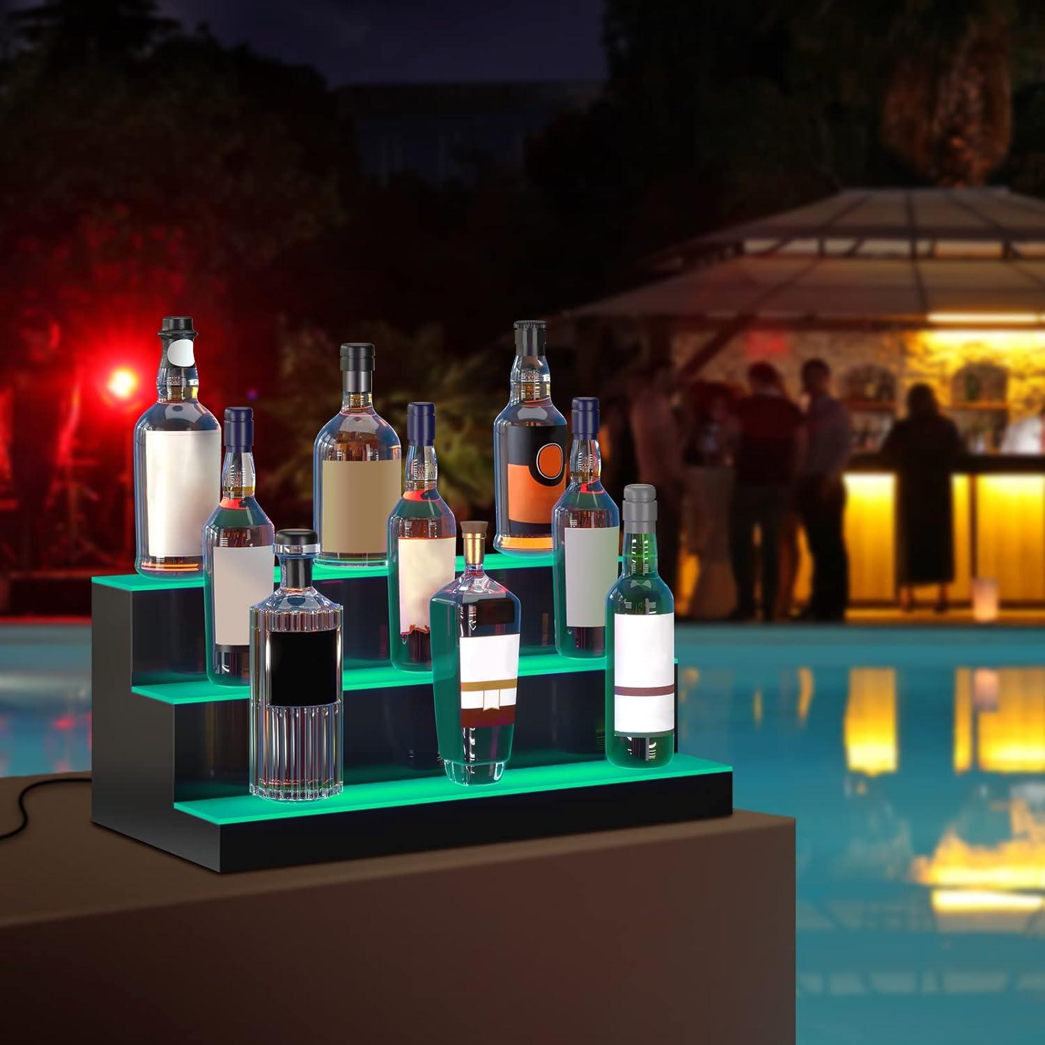 image:imageVEVOR LED Lighted Liquor Bottle Display 3 Tiers 40 Inches Supports USB Illuminated Home Bar Shelf with RF Remote amp App Control 7 Static Colors 14 H Timing Acrylic Lighted Shelf for 30 Bottles3 Tiers 24 Inches