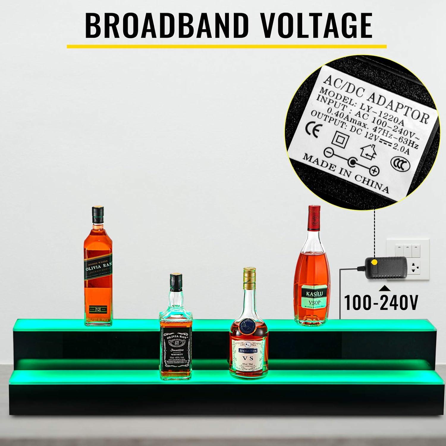 image:imageVEVOR LED Lighted Liquor Bottle Display 3 Tiers 40 Inches Supports USB Illuminated Home Bar Shelf with RF Remote amp App Control 7 Static Colors 14 H Timing Acrylic Lighted Shelf for 30 Bottles2Step 40 inch