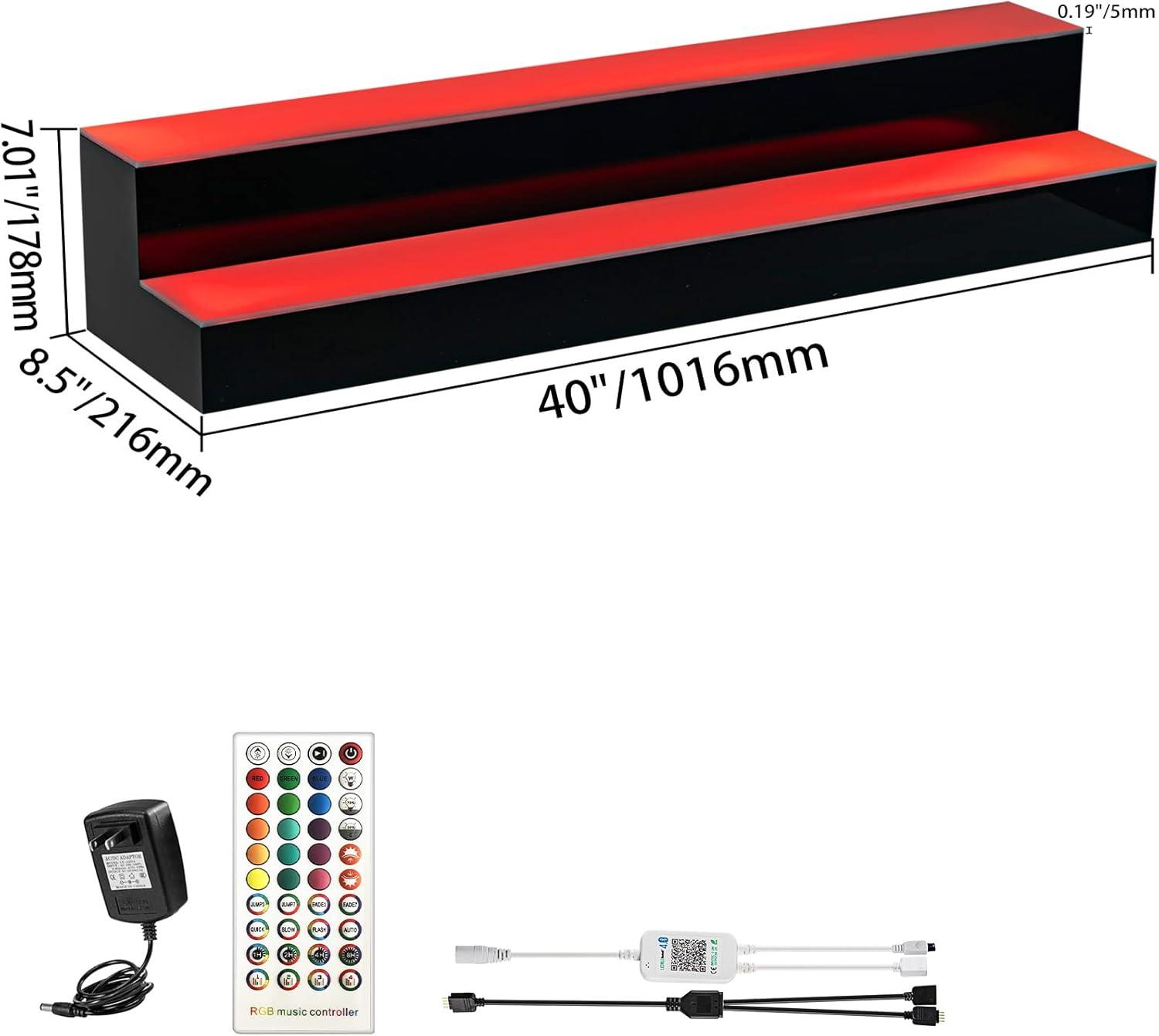 image:imageVEVOR LED Lighted Liquor Bottle Display 3 Tiers 40 Inches Supports USB Illuminated Home Bar Shelf with RF Remote amp App Control 7 Static Colors 14 H Timing Acrylic Lighted Shelf for 30 Bottles2Step 40 inch