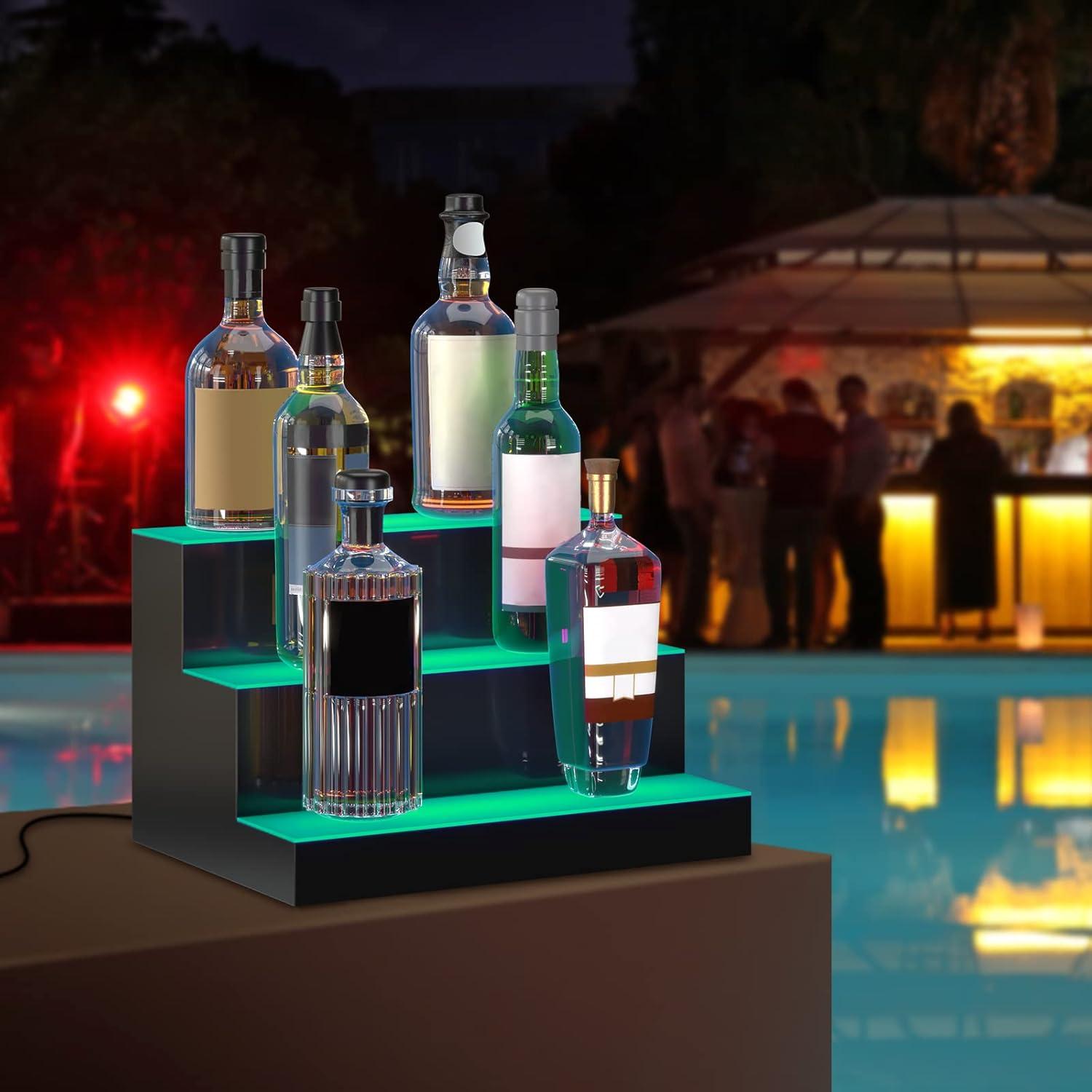 image:imageVEVOR LED Lighted Liquor Bottle Display 3 Tiers 40 Inches Supports USB Illuminated Home Bar Shelf with RF Remote amp App Control 7 Static Colors 14 H Timing Acrylic Lighted Shelf for 30 Bottles3 Tiers 16 Inches