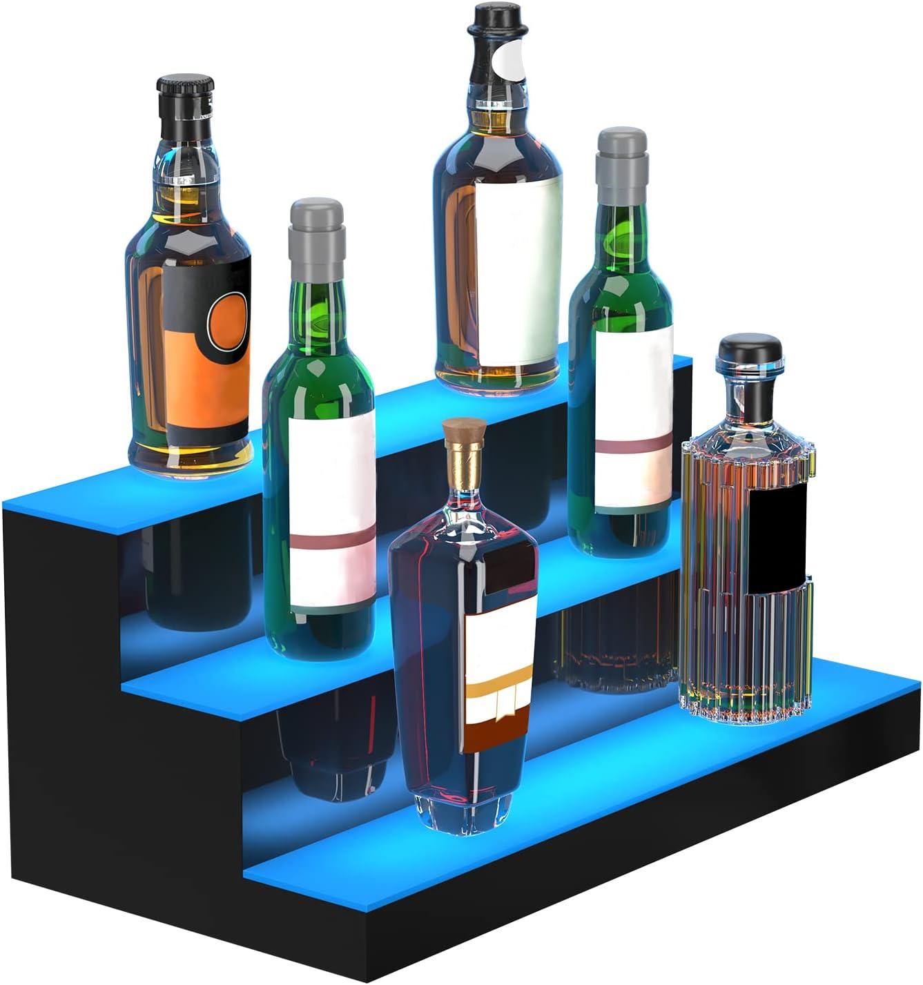 image:imageVEVOR LED Lighted Liquor Bottle Display 3 Tiers 40 Inches Supports USB Illuminated Home Bar Shelf with RF Remote amp App Control 7 Static Colors 14 H Timing Acrylic Lighted Shelf for 30 Bottles3 Tiers 24 Inches