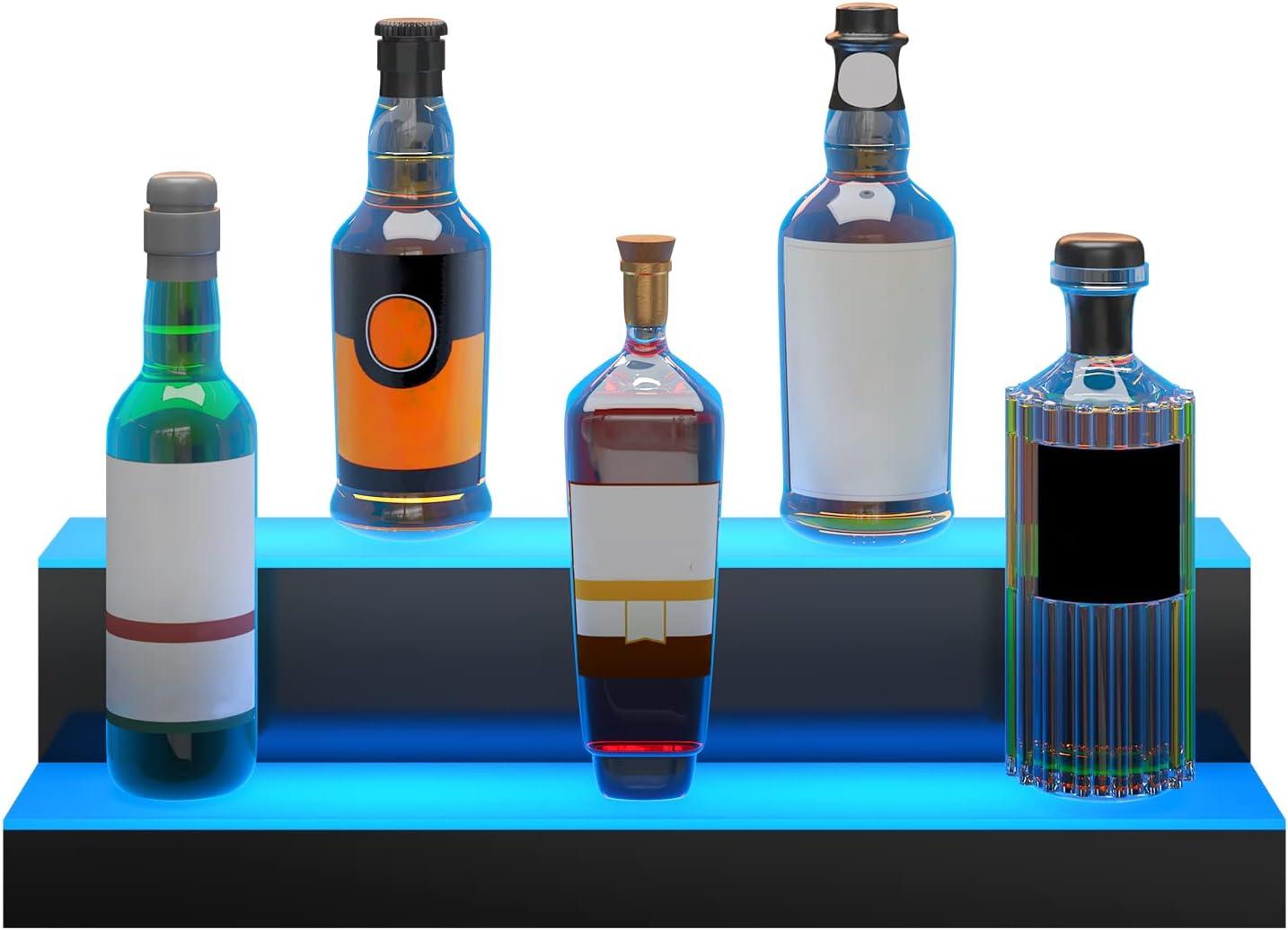 image:imageVEVOR LED Lighted Liquor Bottle Display 3 Tiers 40 Inches Supports USB Illuminated Home Bar Shelf with RF Remote amp App Control 7 Static Colors 14 H Timing Acrylic Lighted Shelf for 30 Bottles2 Tiers 24 Inches