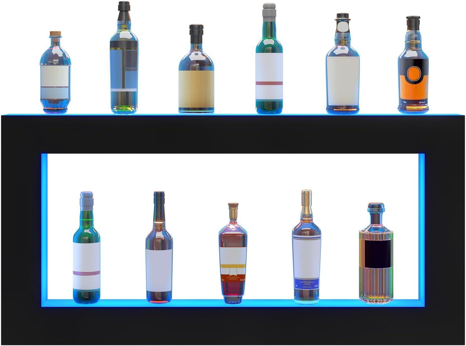 image:imageVEVOR LED Lighted Liquor Bottle Display 3 Tiers 40 Inches Supports USB Illuminated Home Bar Shelf with RF Remote amp App Control 7 Static Colors 14 H Timing Acrylic Lighted Shelf for 30 Bottles2 Tiers 48 Inches