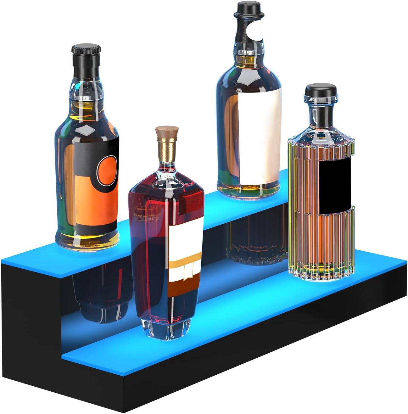 image:imageVEVOR LED Lighted Liquor Bottle Display 3 Tiers 40 Inches Supports USB Illuminated Home Bar Shelf with RF Remote amp App Control 7 Static Colors 14 H Timing Acrylic Lighted Shelf for 30 Bottles2 Tiers 24 Inches