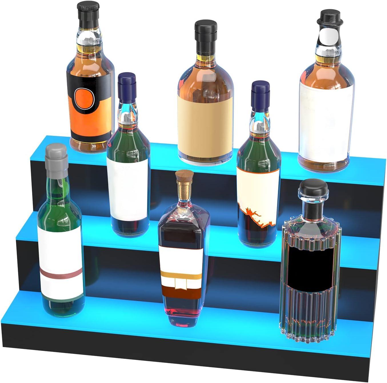 image:imageVEVOR LED Lighted Liquor Bottle Display 3 Tiers 40 Inches Supports USB Illuminated Home Bar Shelf with RF Remote amp App Control 7 Static Colors 14 H Timing Acrylic Lighted Shelf for 30 Bottles3 Tiers 24 Inches
