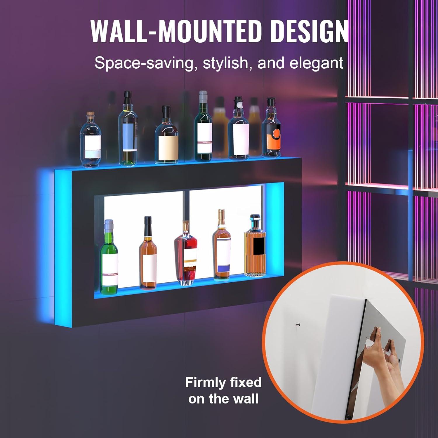 image:imageVEVOR LED Lighted Liquor Bottle Display 3 Tiers 40 Inches Supports USB Illuminated Home Bar Shelf with RF Remote amp App Control 7 Static Colors 14 H Timing Acrylic Lighted Shelf for 30 Bottles2 Tiers 48 Inches