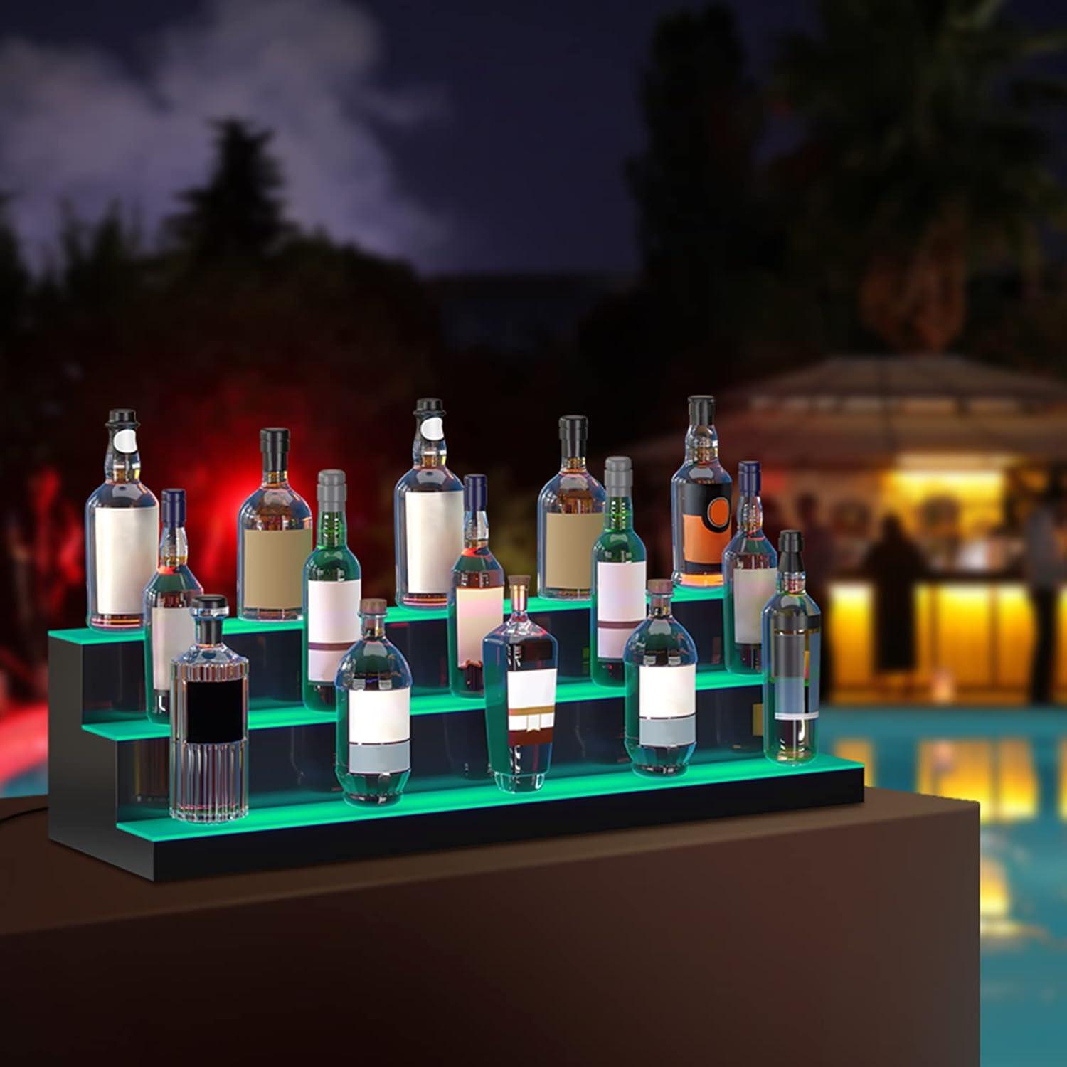 image:imageVEVOR LED Lighted Liquor Bottle Display 3 Tiers 40 Inches Supports USB Illuminated Home Bar Shelf with RF Remote amp App Control 7 Static Colors 14 H Timing Acrylic Lighted Shelf for 30 Bottles3 Tiers 40 Inches