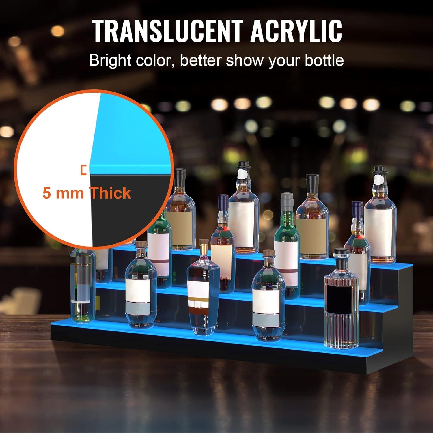 image:imageVEVOR LED Lighted Liquor Bottle Display 3 Tiers 40 Inches Supports USB Illuminated Home Bar Shelf with RF Remote amp App Control 7 Static Colors 14 H Timing Acrylic Lighted Shelf for 30 Bottles3 Tiers 40 Inches