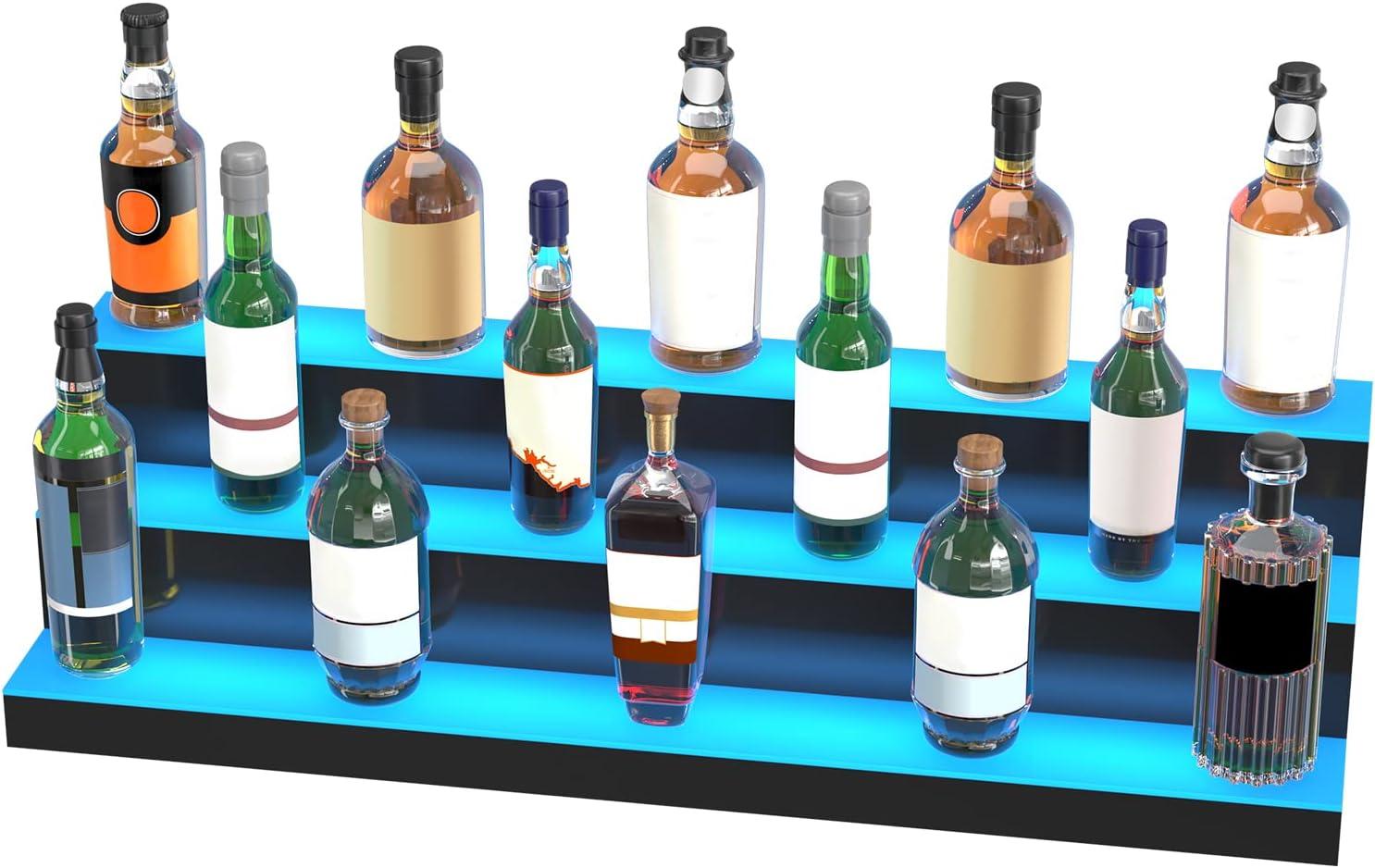 image:imageVEVOR LED Lighted Liquor Bottle Display 3 Tiers 40 Inches Supports USB Illuminated Home Bar Shelf with RF Remote amp App Control 7 Static Colors 14 H Timing Acrylic Lighted Shelf for 30 Bottles3 Tiers 40 Inches