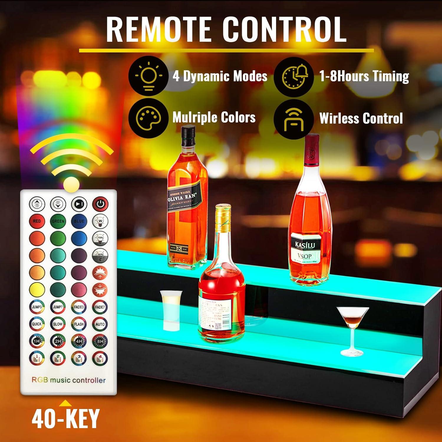 image:imageVEVOR LED Lighted Liquor Bottle Display 3 Tiers 40 Inches Supports USB Illuminated Home Bar Shelf with RF Remote amp App Control 7 Static Colors 14 H Timing Acrylic Lighted Shelf for 30 Bottles2Step 40 inch