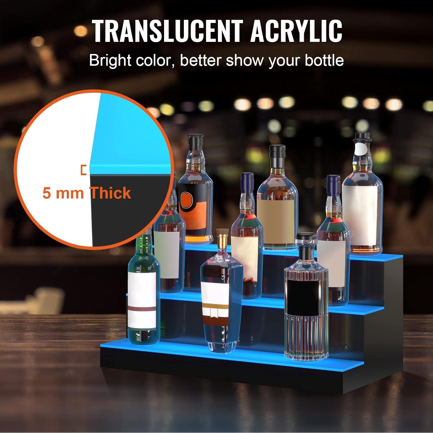 image:imageVEVOR LED Lighted Liquor Bottle Display 3 Tiers 40 Inches Supports USB Illuminated Home Bar Shelf with RF Remote amp App Control 7 Static Colors 14 H Timing Acrylic Lighted Shelf for 30 Bottles3 Tiers 24 Inches