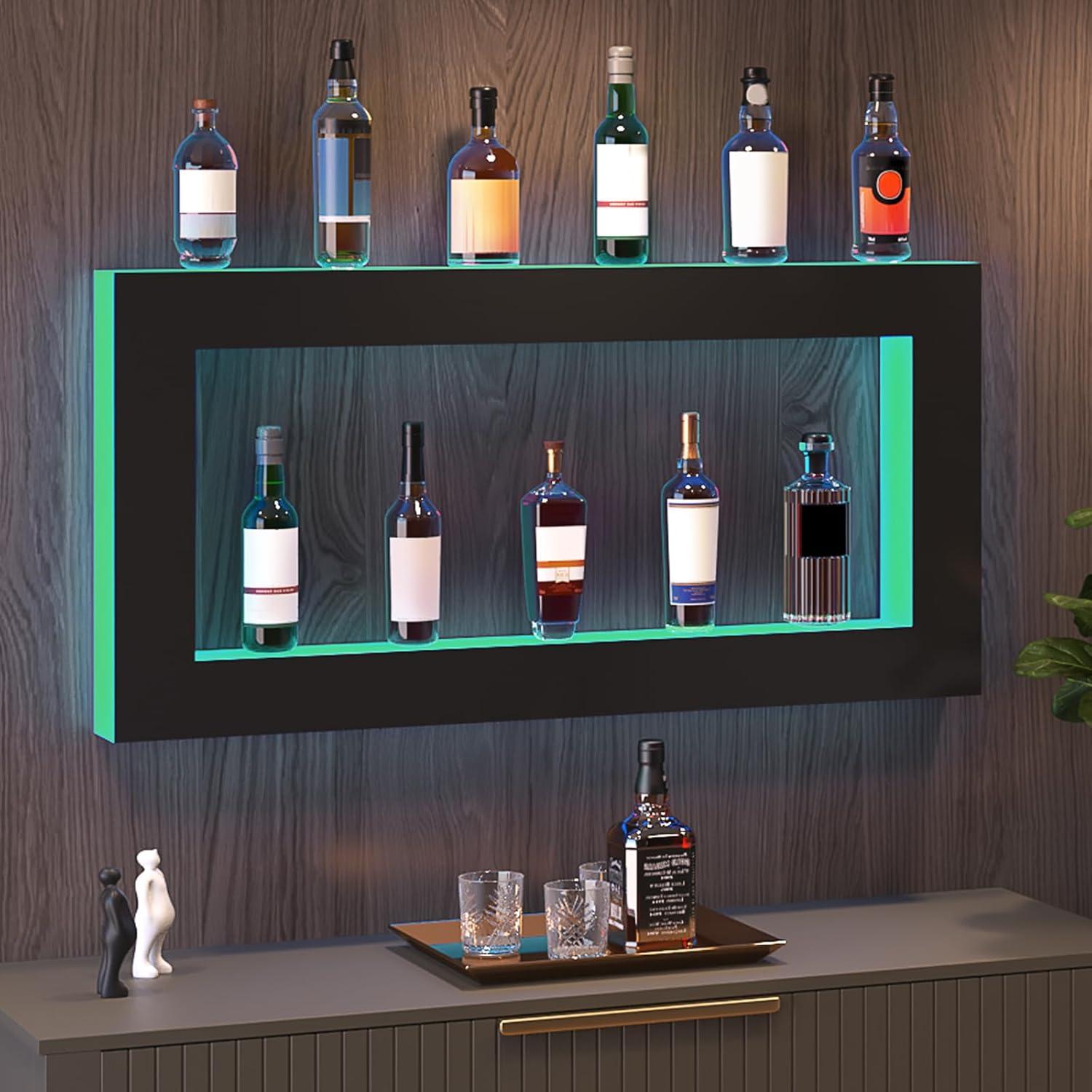 image:imageVEVOR LED Lighted Liquor Bottle Display 3 Tiers 40 Inches Supports USB Illuminated Home Bar Shelf with RF Remote amp App Control 7 Static Colors 14 H Timing Acrylic Lighted Shelf for 30 Bottles2 Tiers 48 Inches